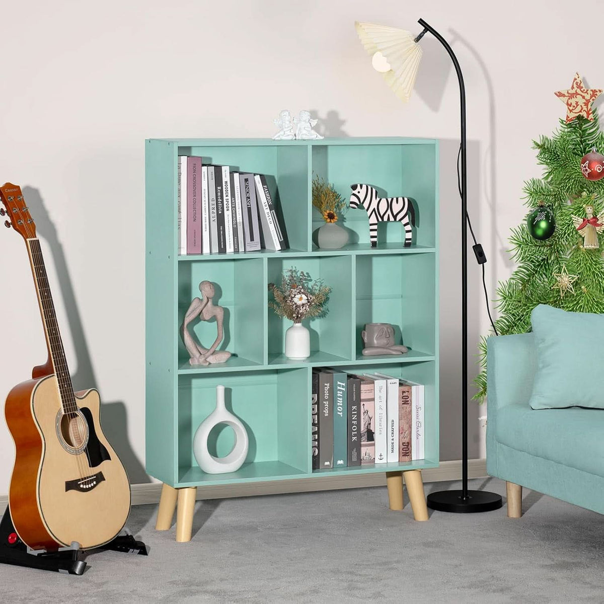 Mint Green 7 Cube Bookcase For Kids Toy Storage Organizer