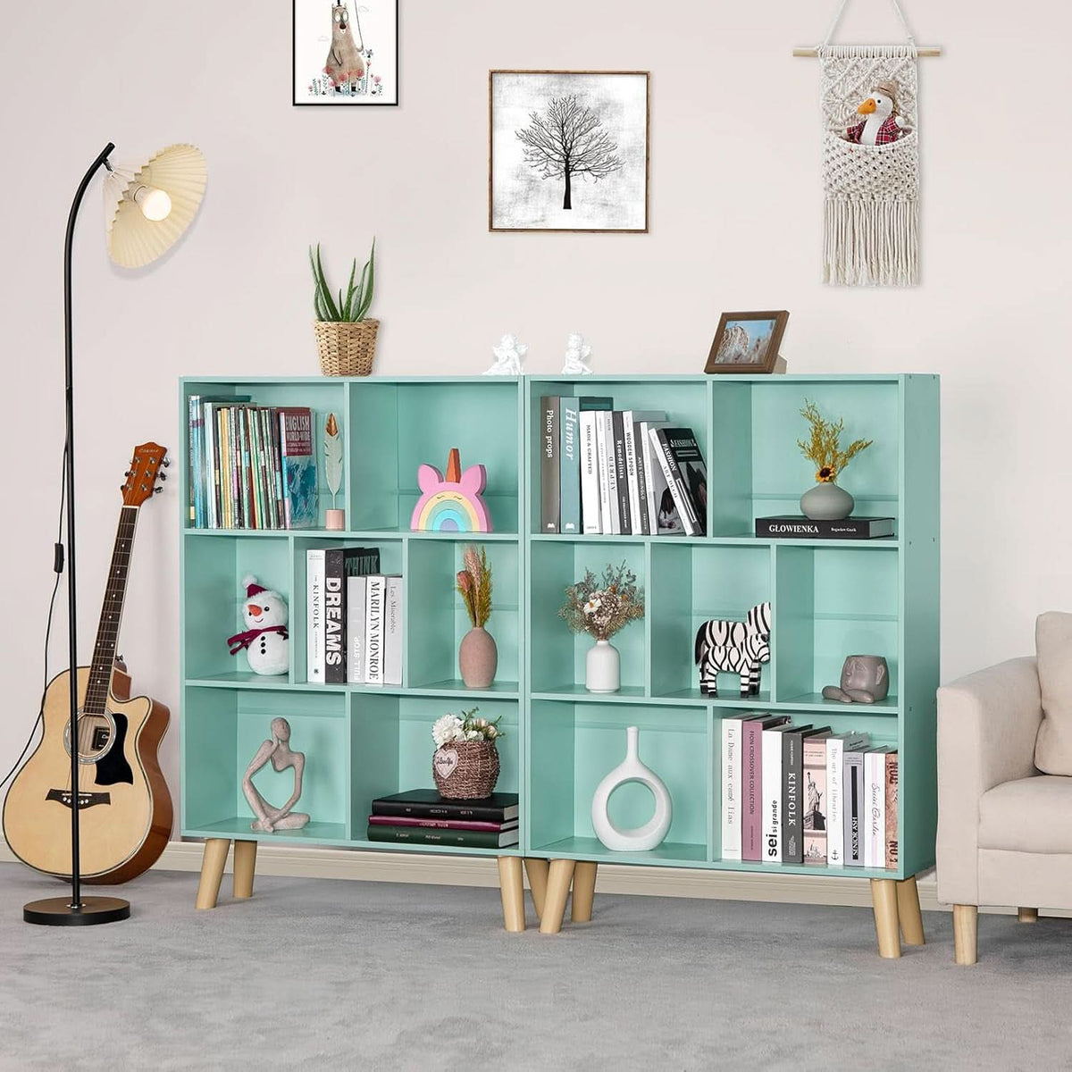 Mint Green 7 Cube Bookcase For Kids Toy Storage Organizer