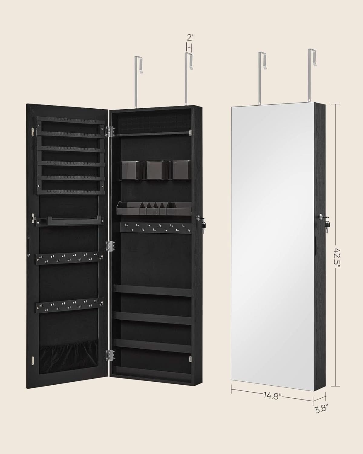 Mirror Jewelry Cabinet Armoire Wall Mounted Lockable