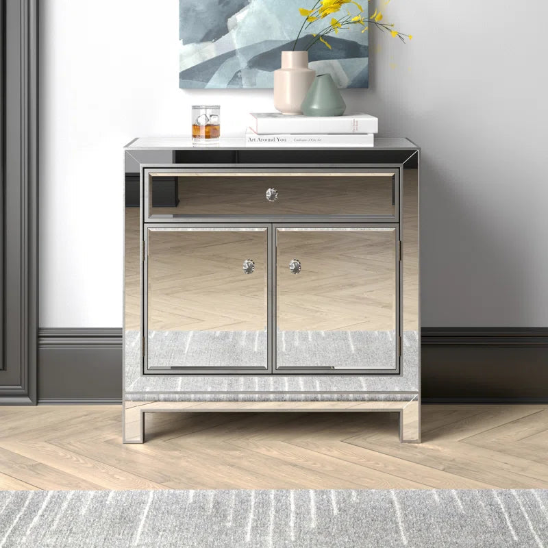 Mirrored Accent Cabinet Two-Door With Adjustable Shelves