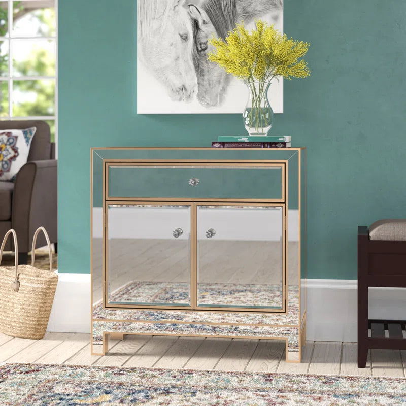 Mirrored Accent Cabinet Two-Door With Adjustable Shelves