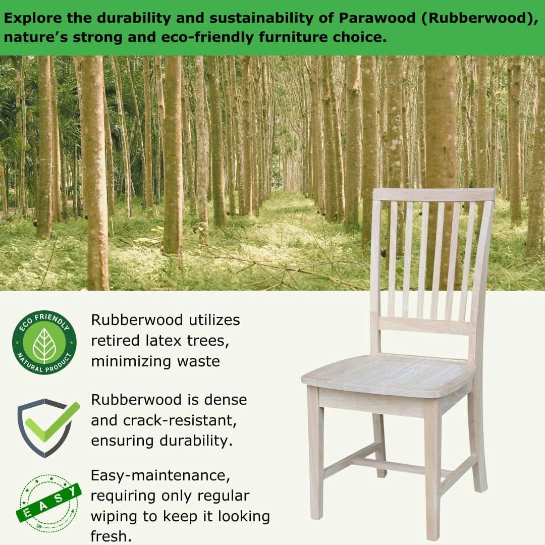 Mission Side Dining Chairs Set Of 2 Solid Parawood Unfinished 39.2 Inch Height