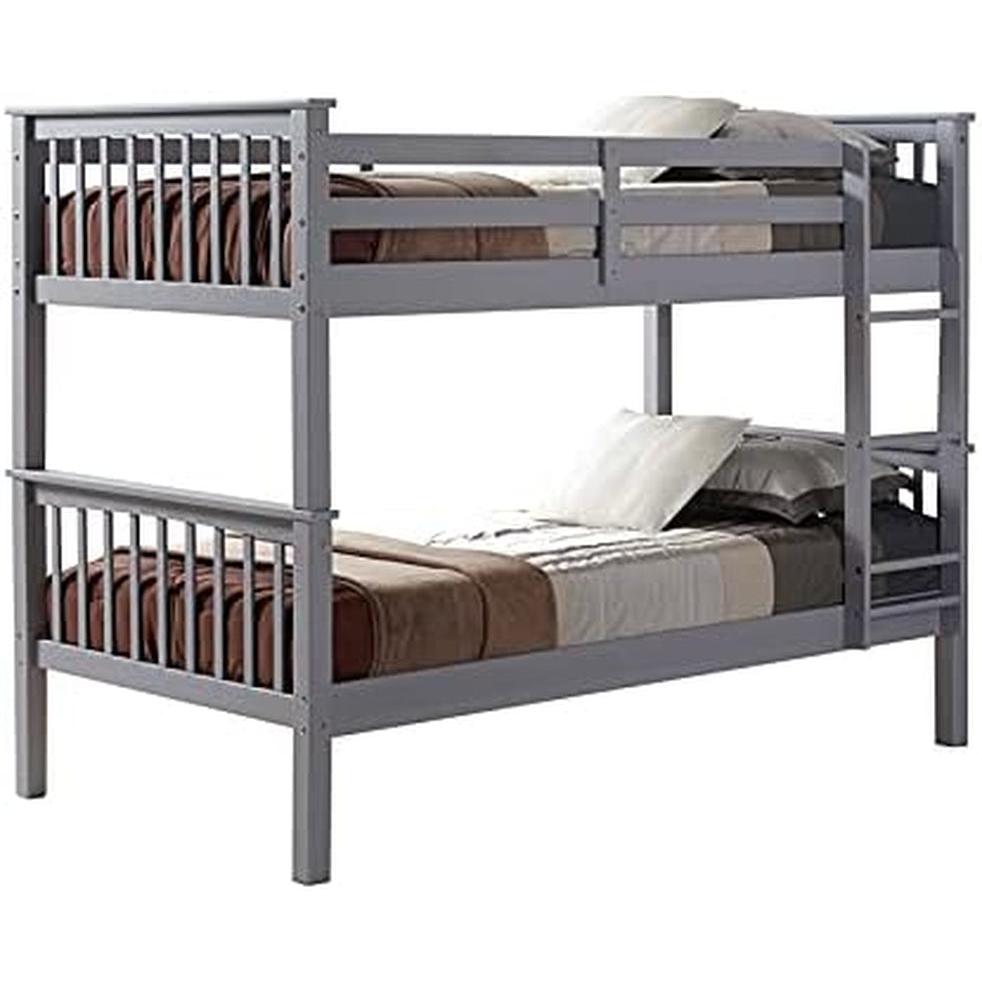 Mission Style Twin Over Twin Bunk Bed Grey Solid Wood