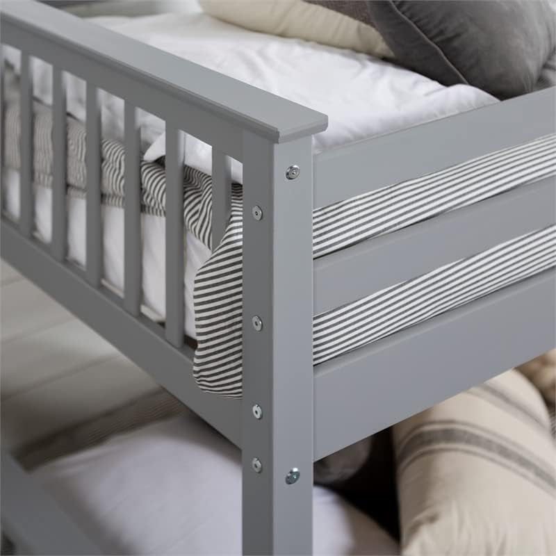 Mission Style Twin Over Twin Bunk Bed Grey Solid Wood