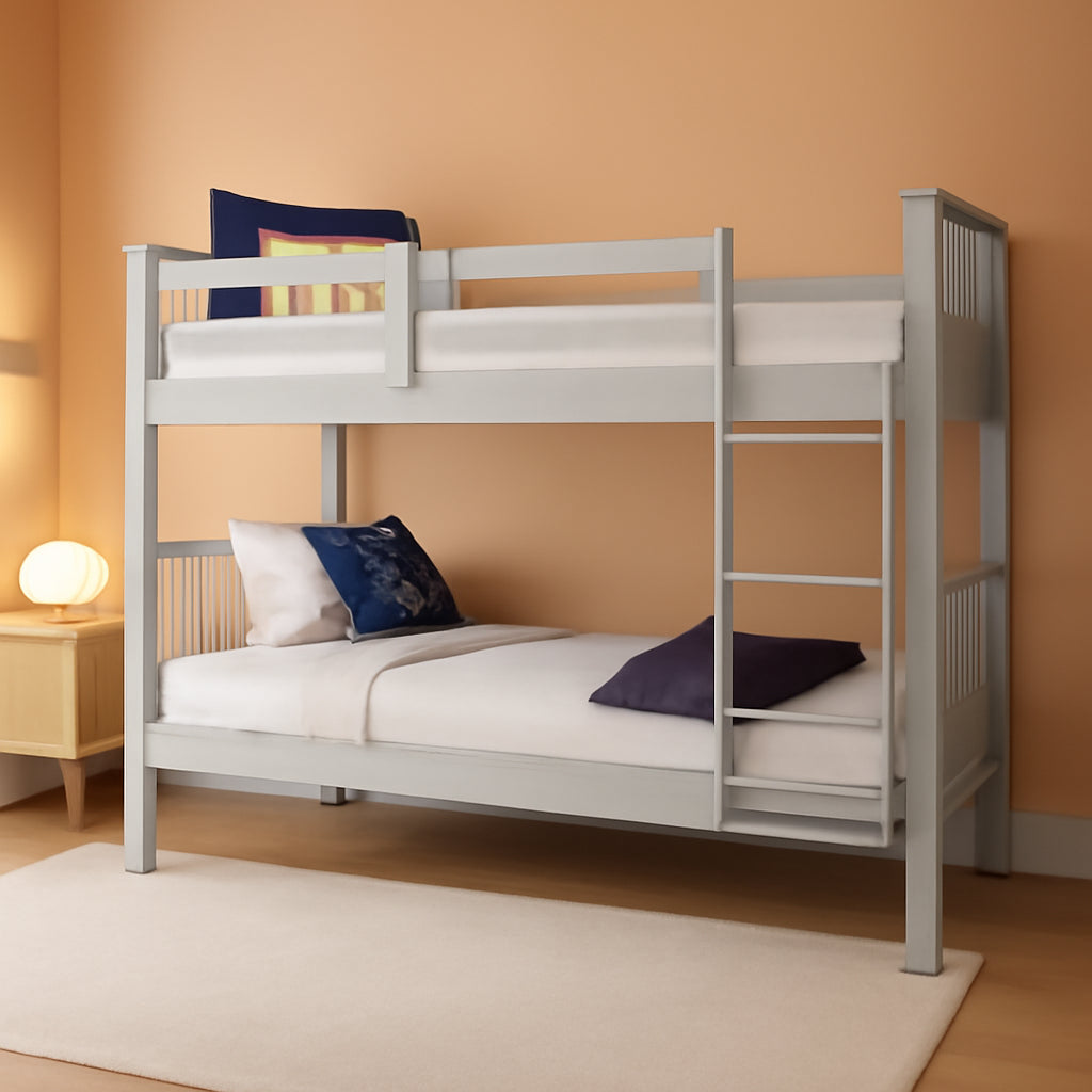 Mission Style Twin Over Twin Bunk Bed Grey Solid Wood