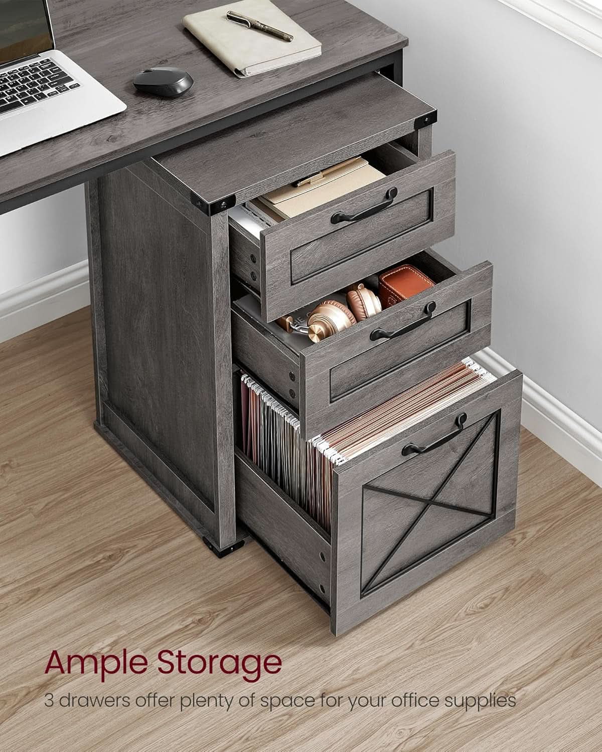 Misty Gray File Cabinet 3 Drawer Modern Farmhouse Style