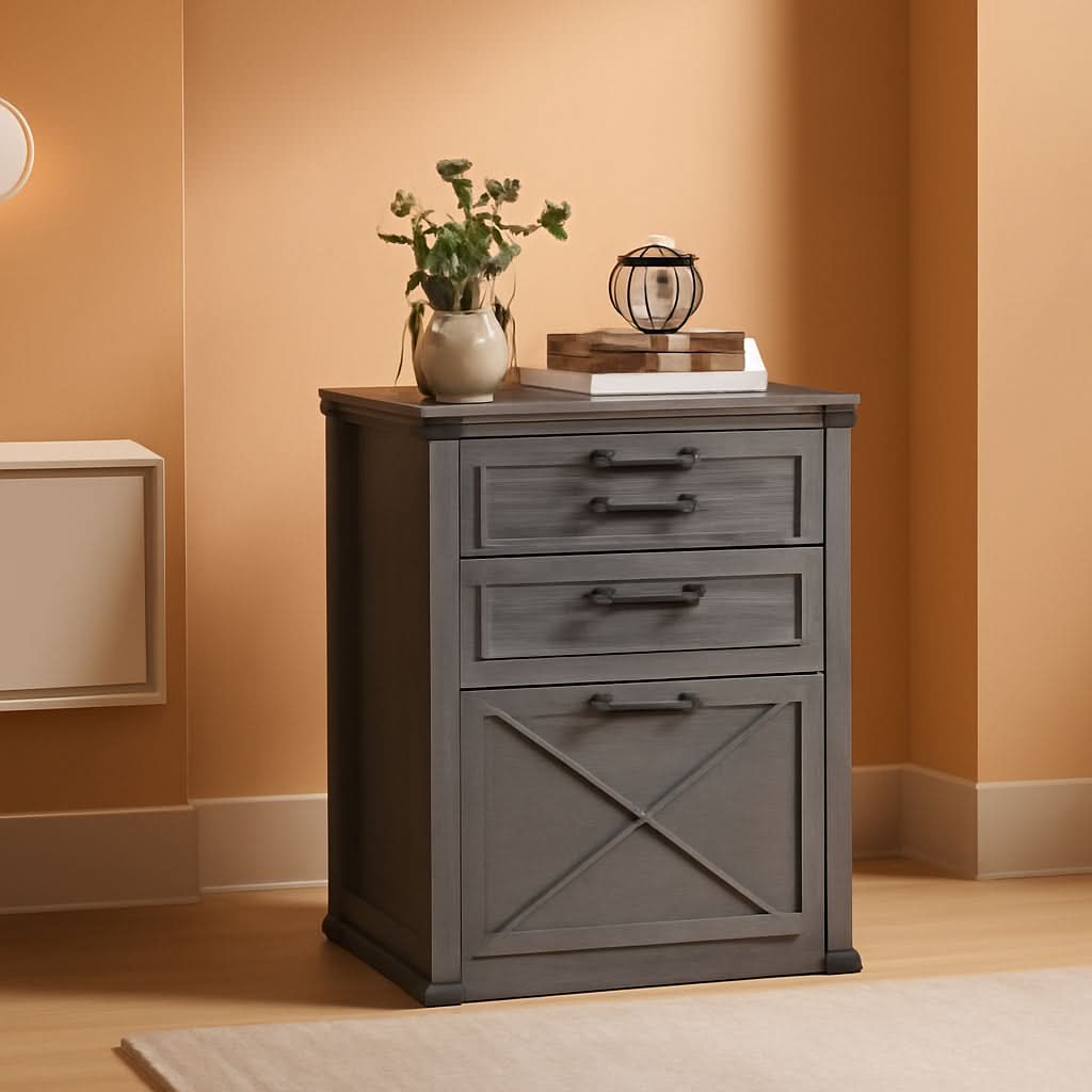 Misty Gray File Cabinet 3 Drawer Modern Farmhouse Style