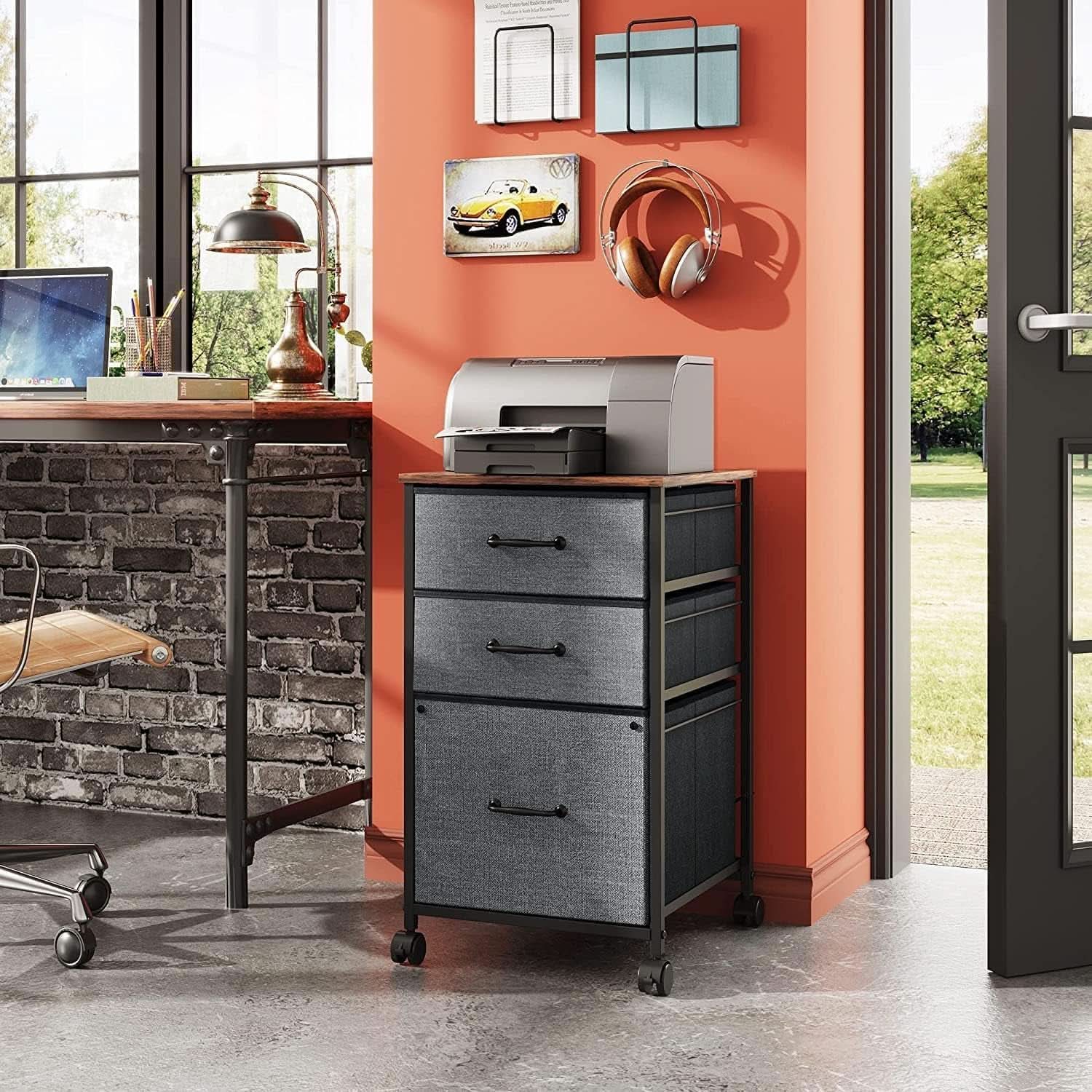 Mobile File Cabinet Rolling Printer Stand With 3 Drawers