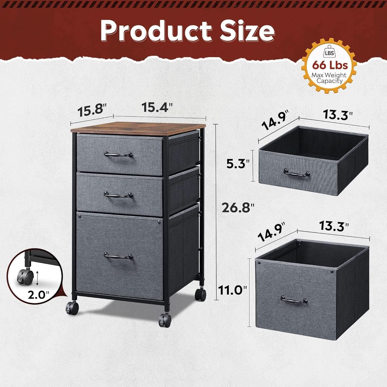 Mobile File Cabinet Rolling Printer Stand With 3 Drawers