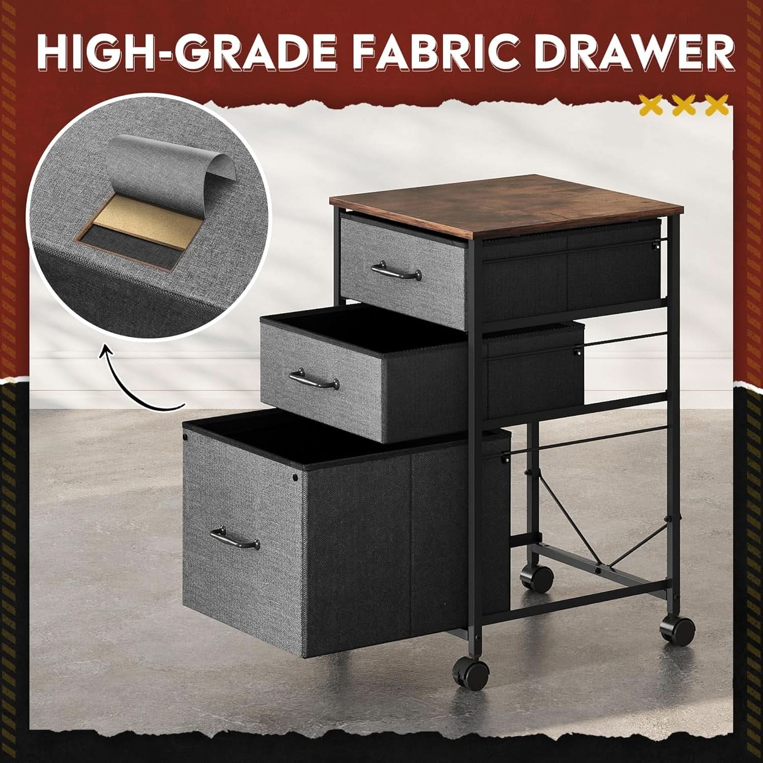 Mobile File Cabinet Rolling Printer Stand With 3 Drawers
