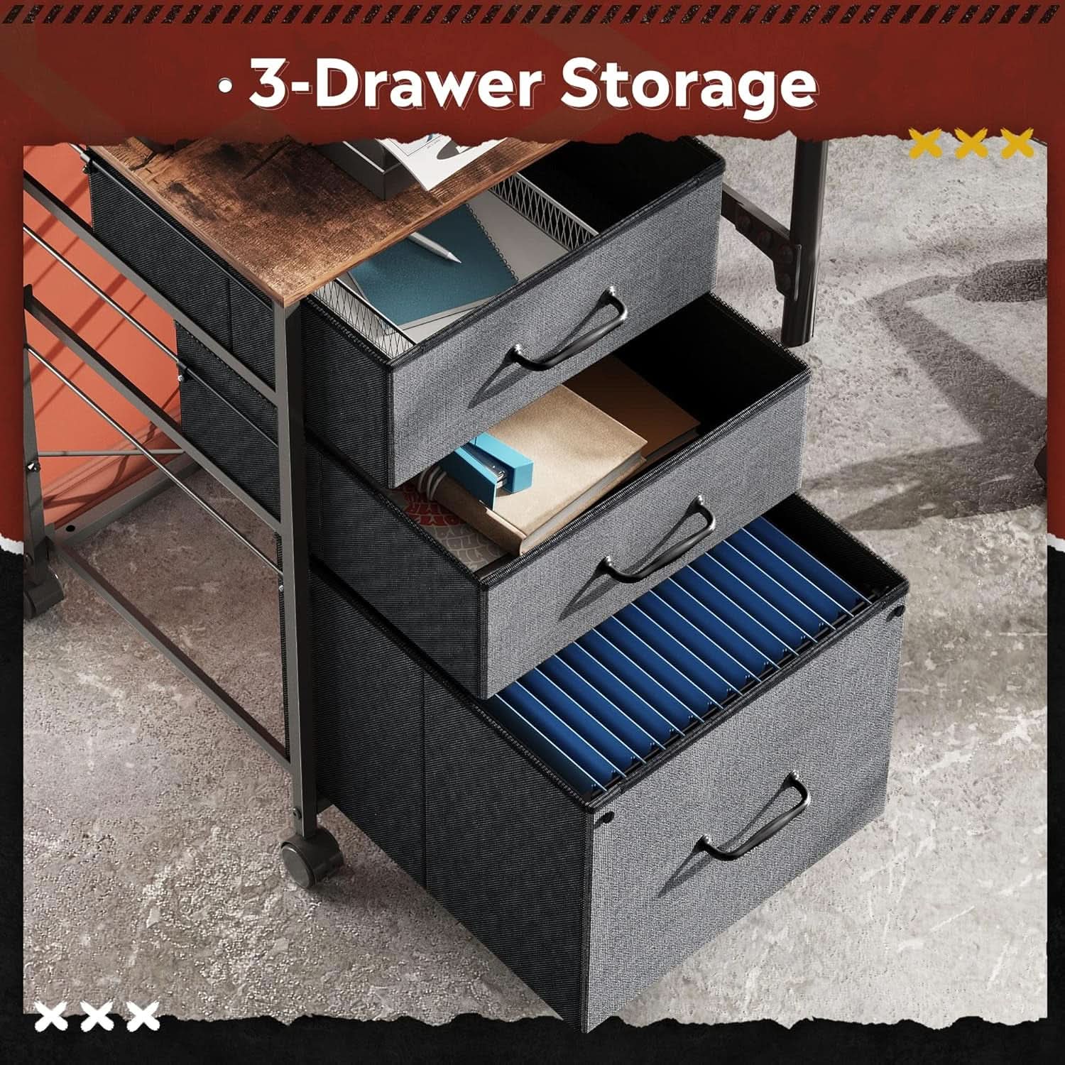Mobile File Cabinet Rolling Printer Stand With 3 Drawers