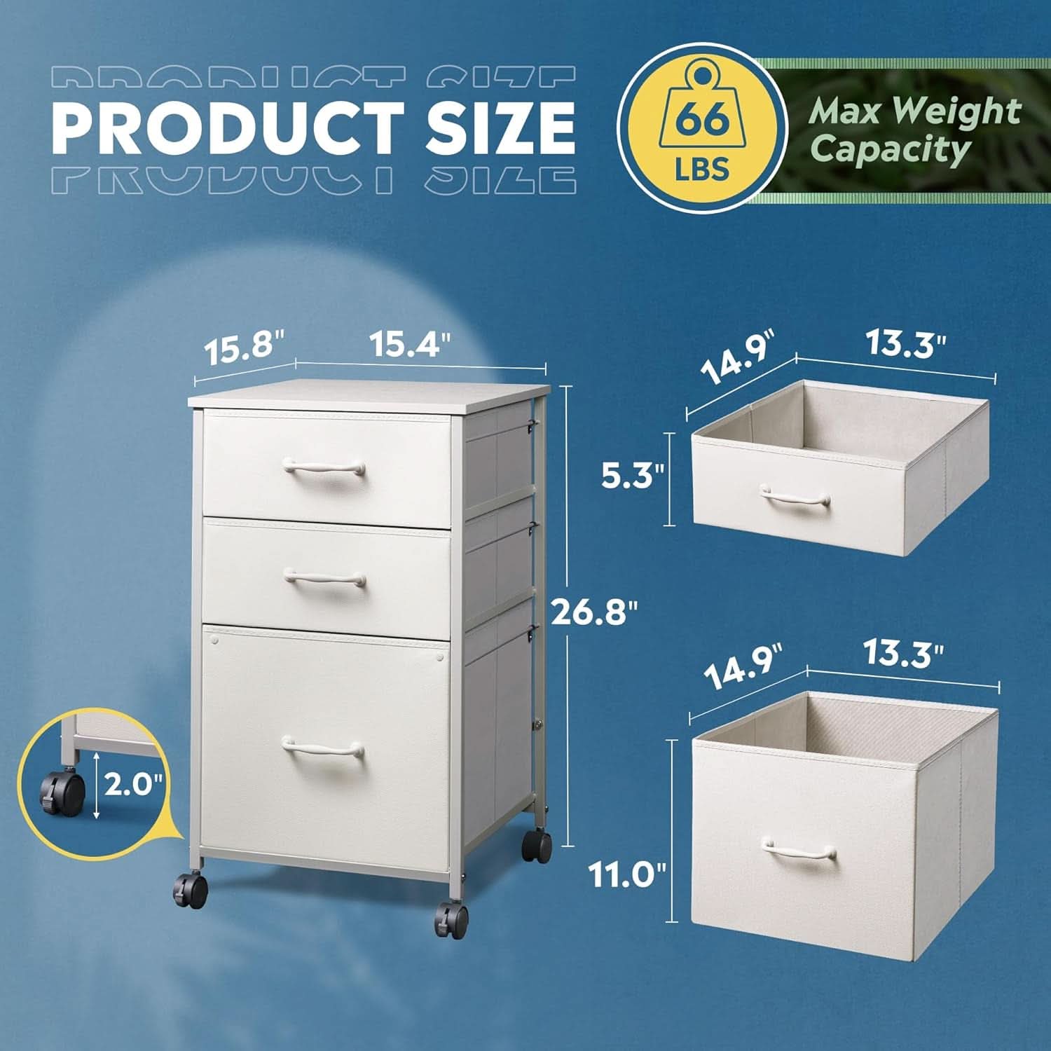 Mobile File Cabinet With 3 Drawers Rolling In White