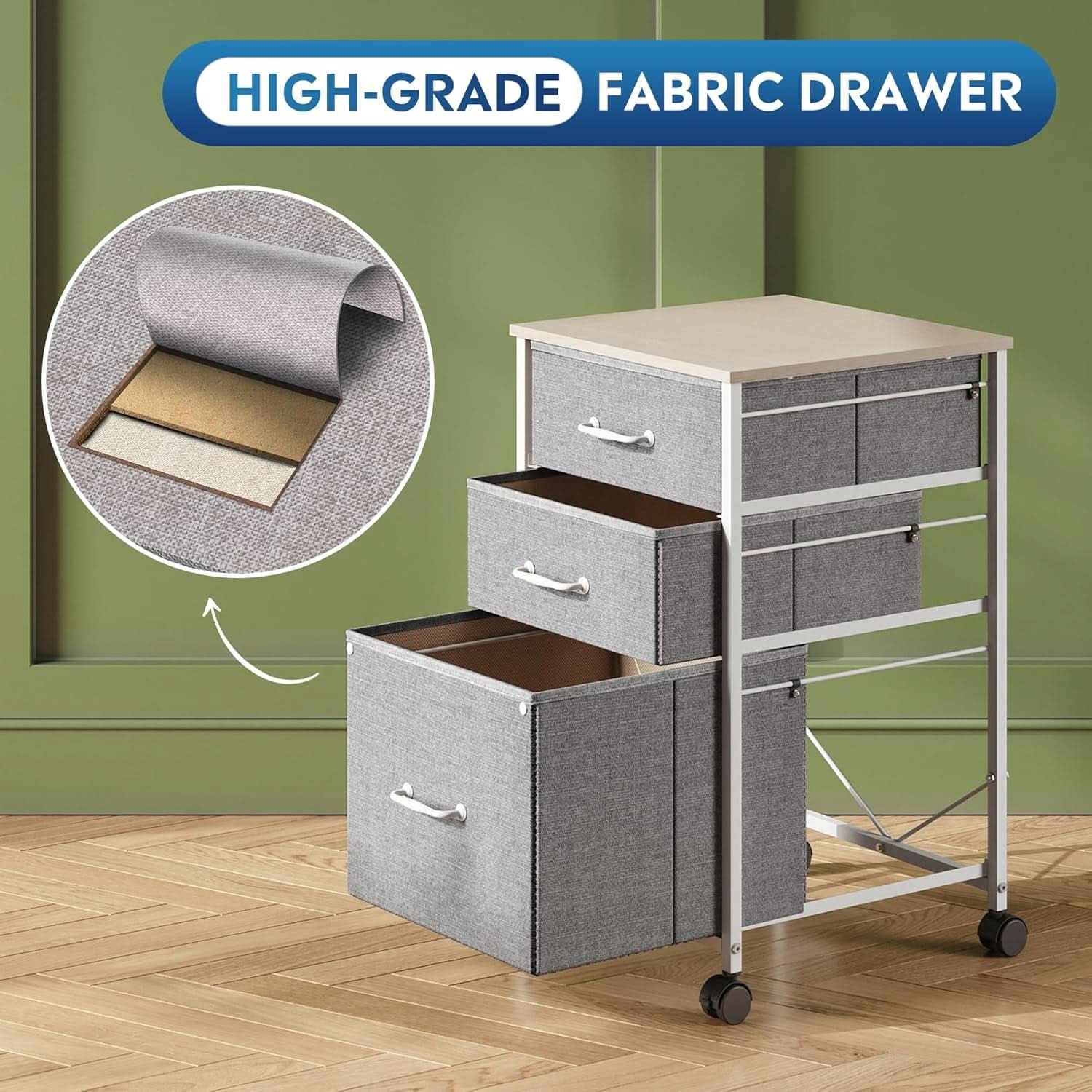 Mobile File Cabinet With 3 Drawers Rolling Printer Stand Light Grey
