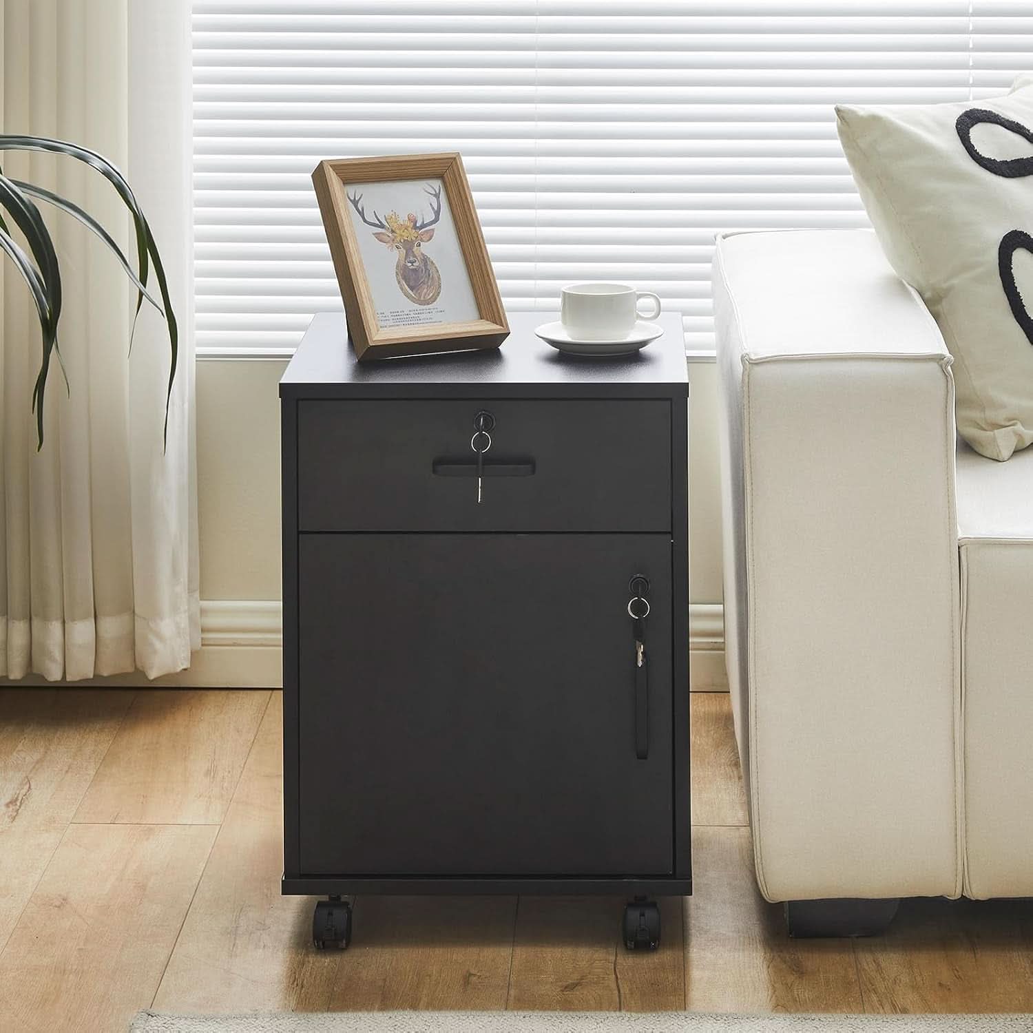Mobile File Cabinet With Lockable Drawer And Four Wheels Black