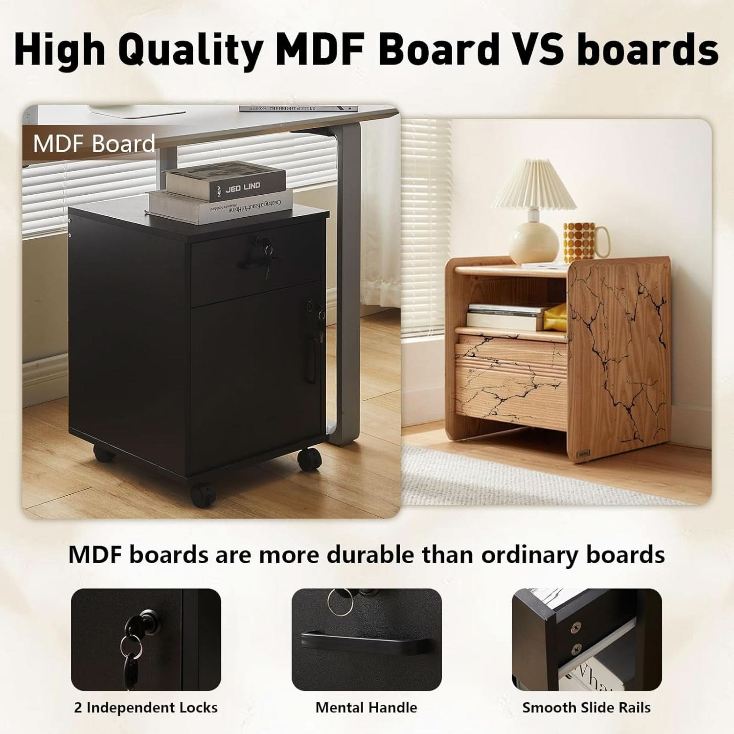 Mobile File Cabinet With Lockable Drawer And Four Wheels Black