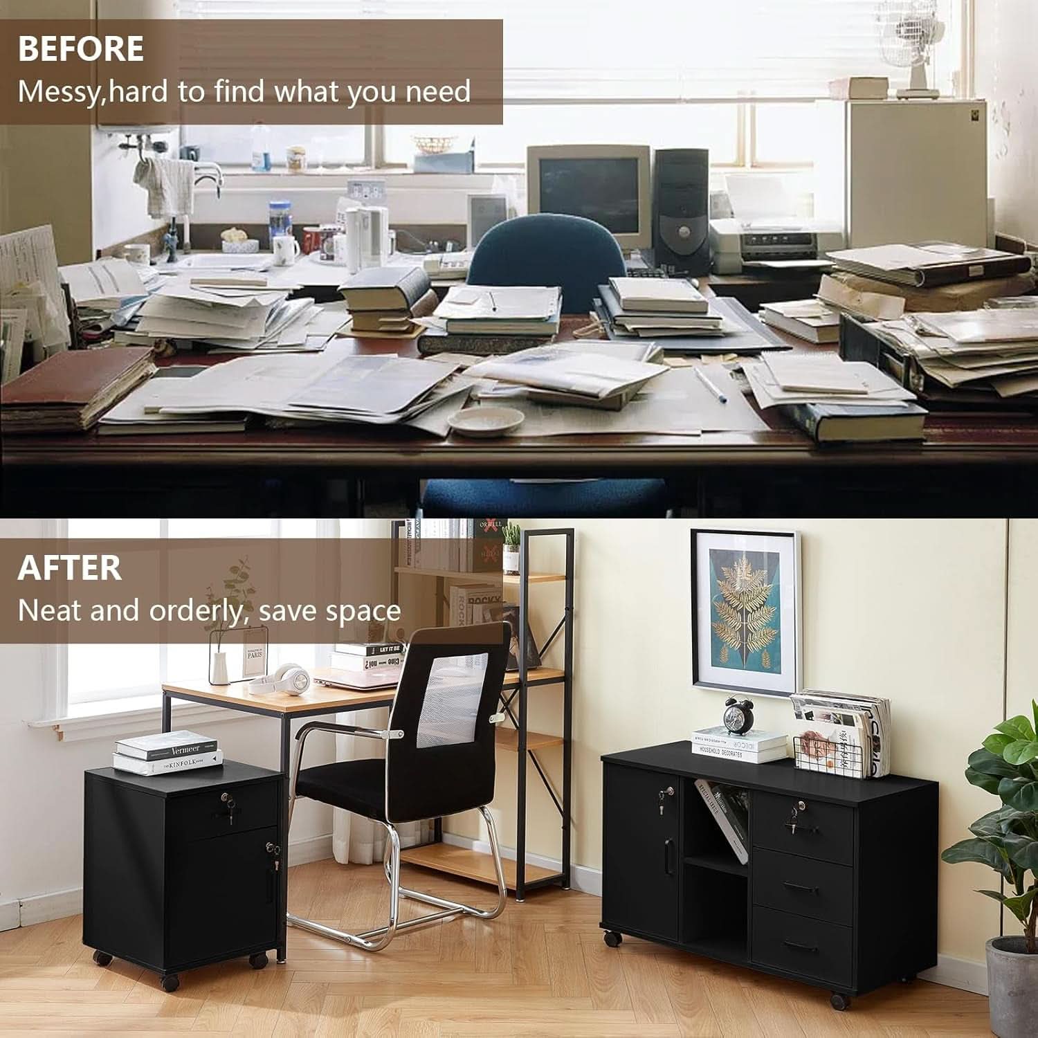 Mobile File Cabinet With Lockable Drawer And Four Wheels Black