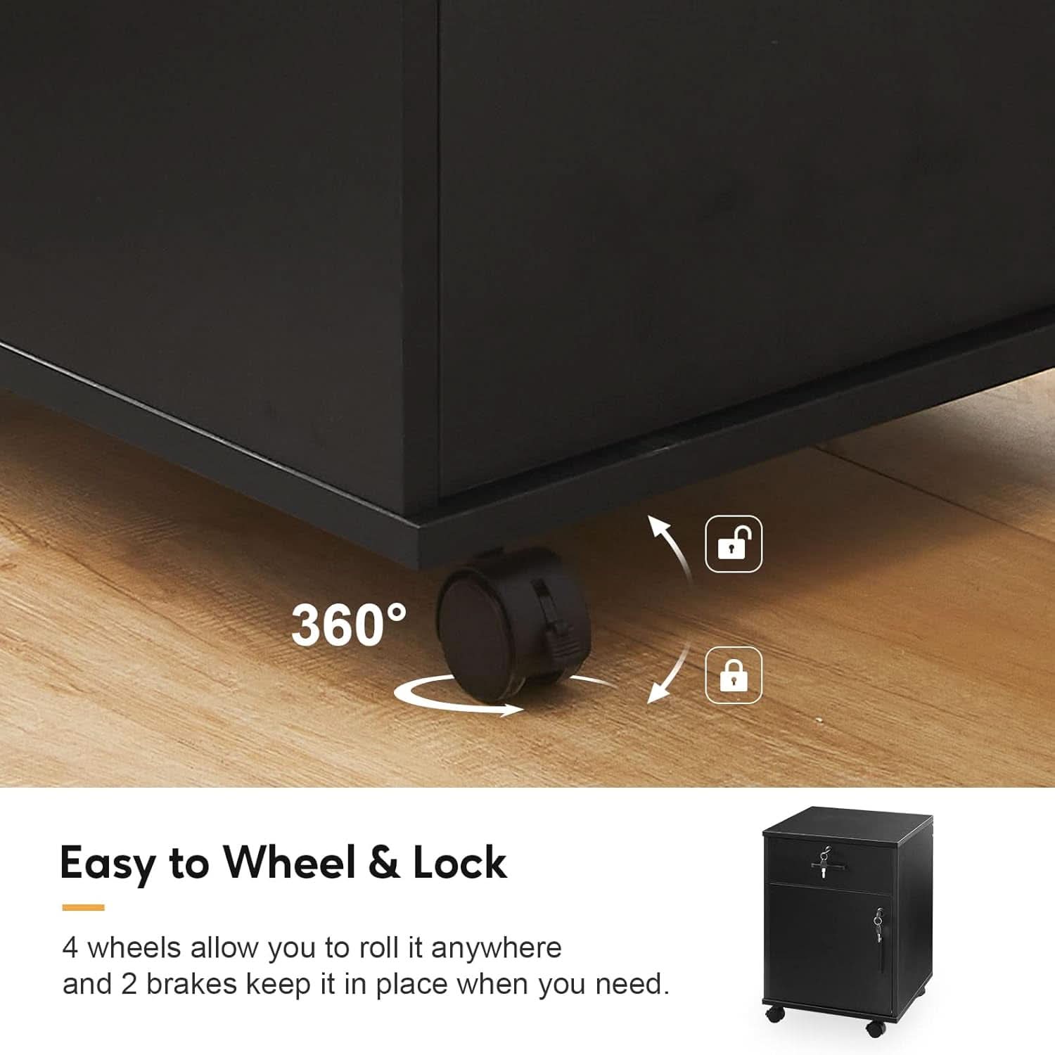 Mobile File Cabinet With Lockable Drawer And Four Wheels Black