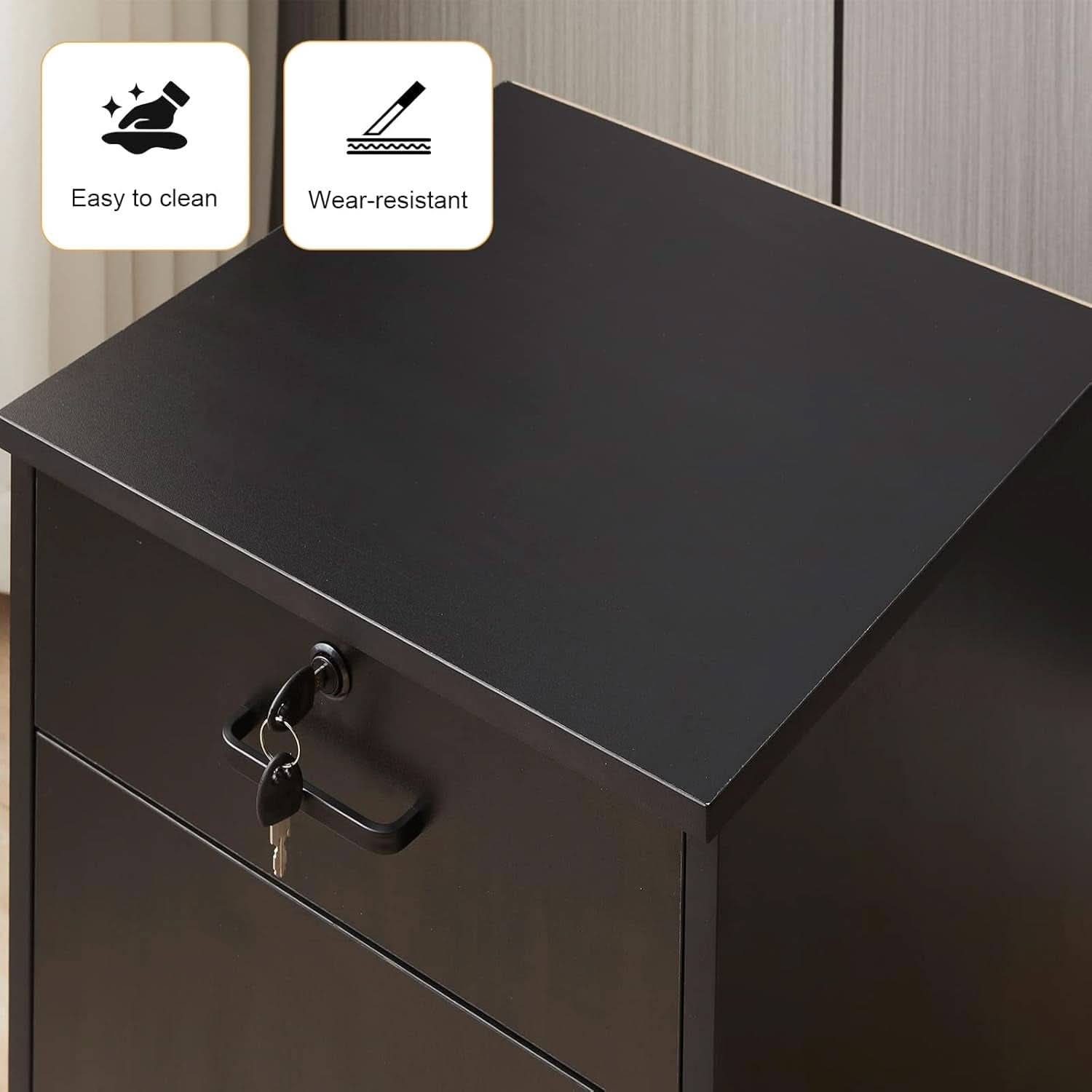 Mobile File Cabinet With Lockable Drawer And Four Wheels Black