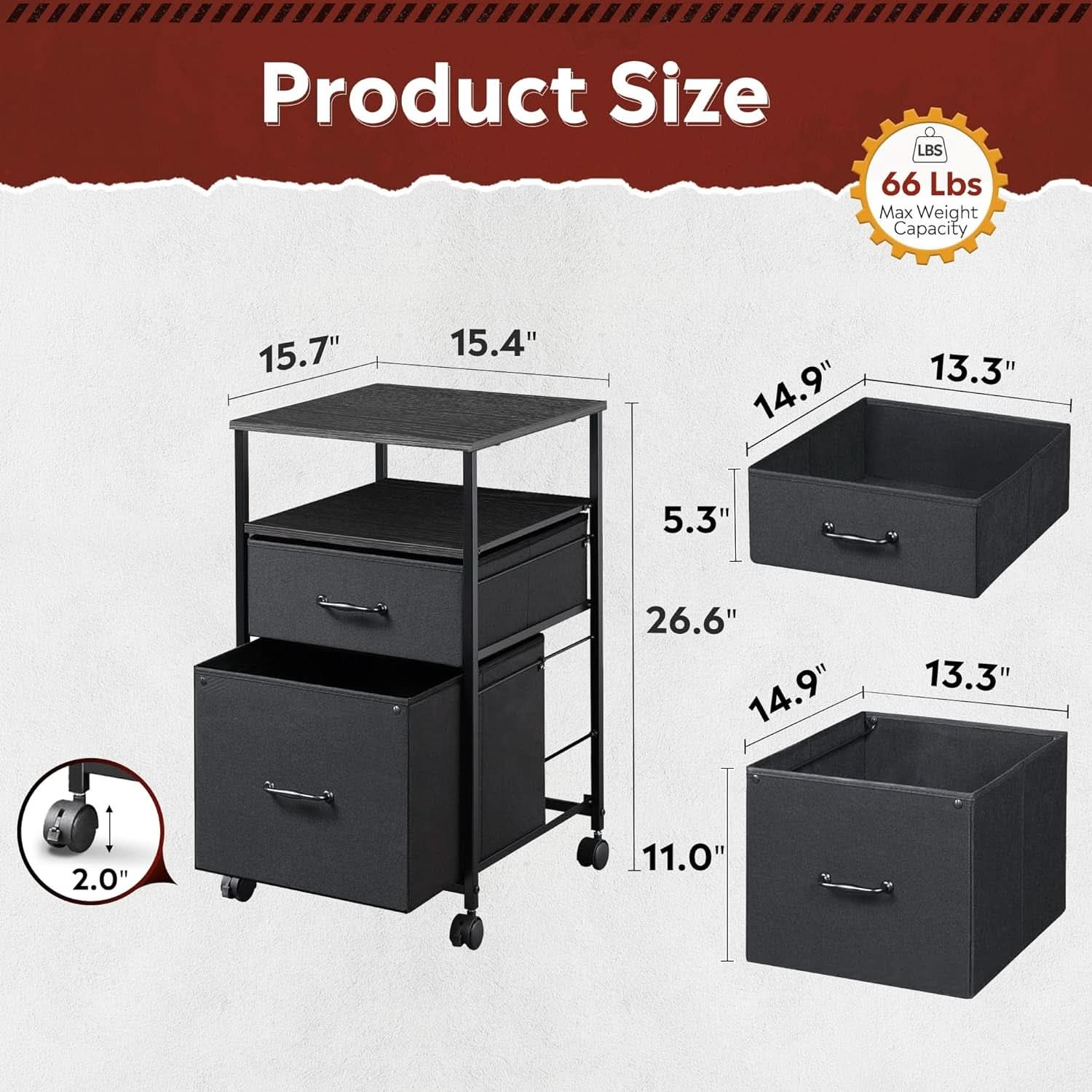 Mobile File Cabinet With Rolling Printer Stand Black Finish