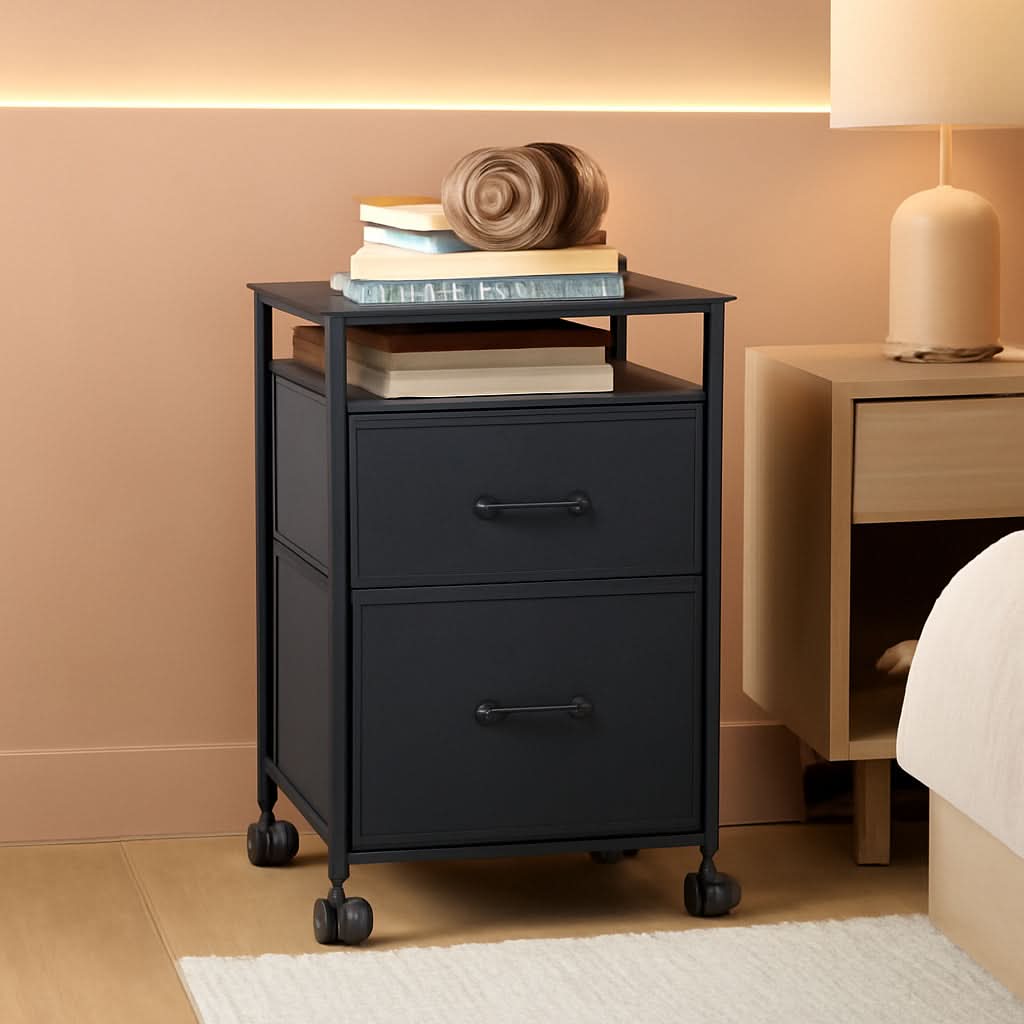 Mobile File Cabinet With Rolling Printer Stand Black Finish