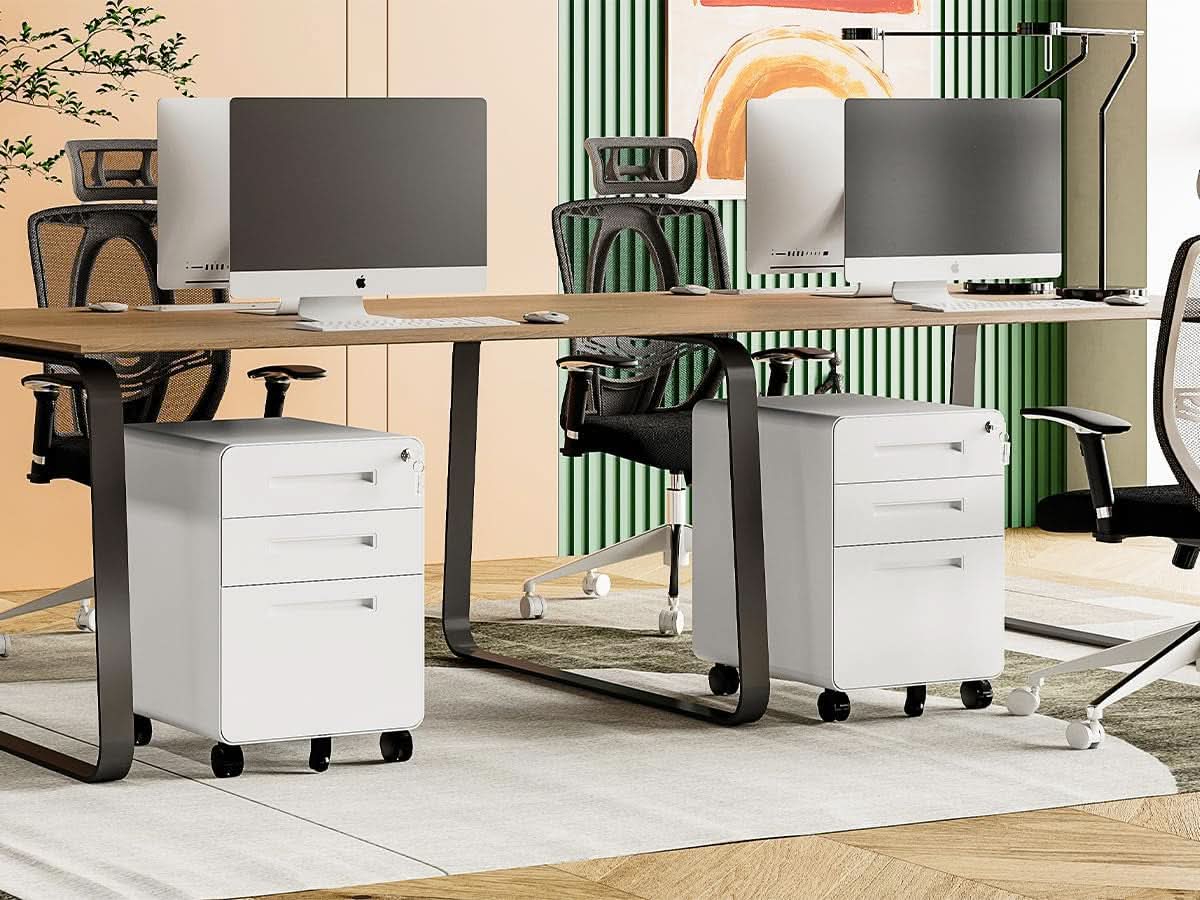 Mobile Filing Cabinet 3 Drawer White Lock On Wheels
