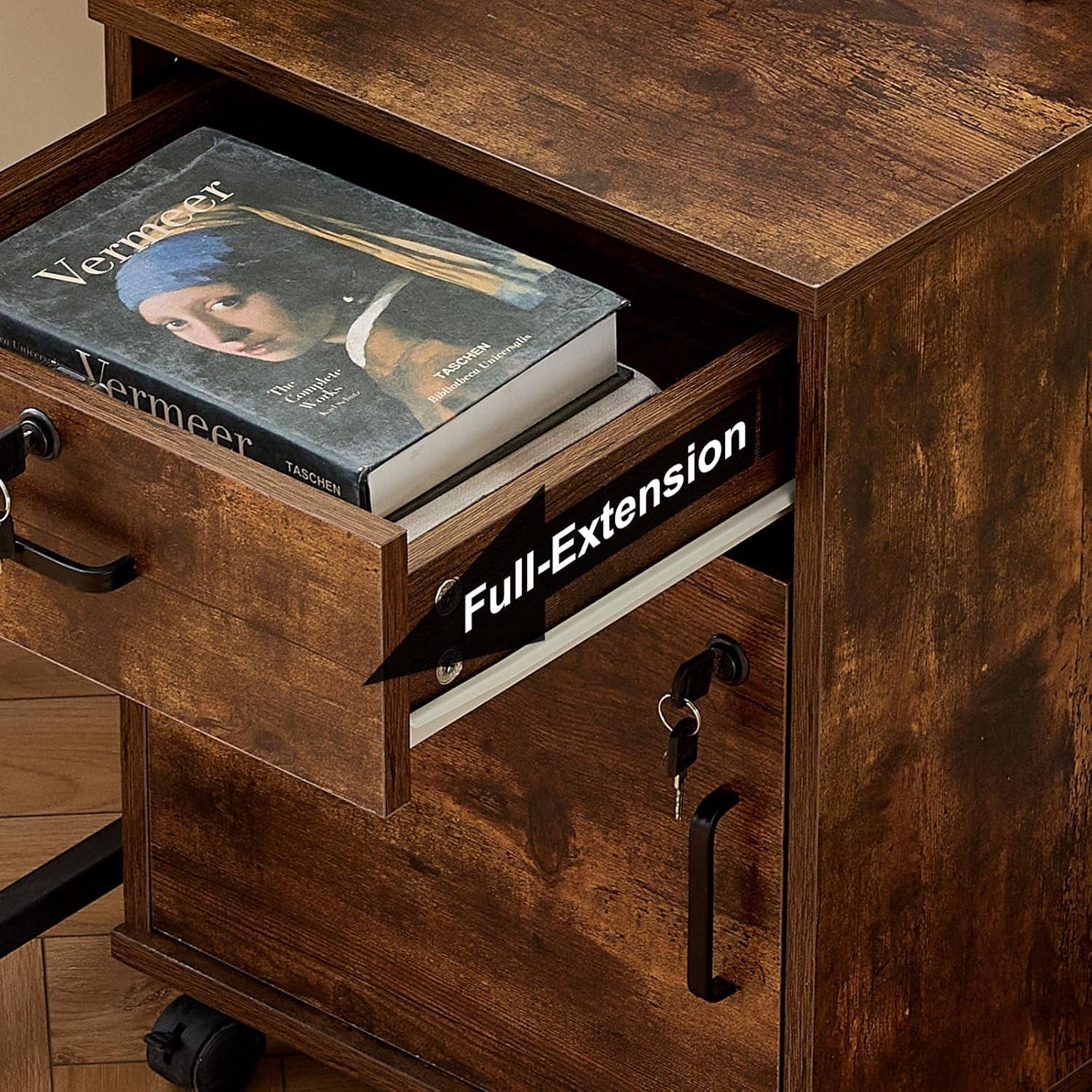 Mobile Lockable File Cabinet With Drawer Door Rustic Brown