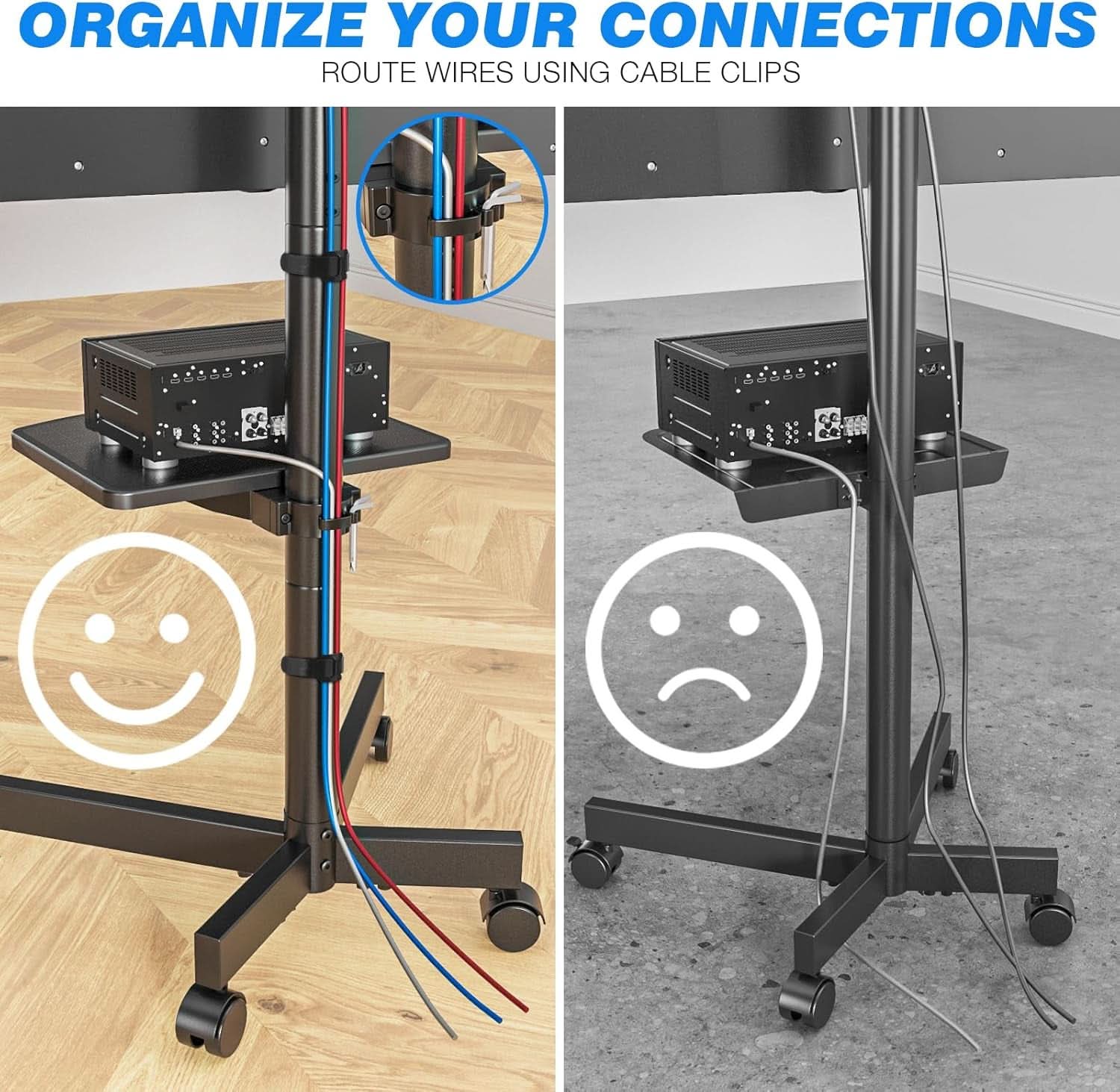 Mobile TV Cart 23-60 Inch TVs, Height Adjustable Wheels