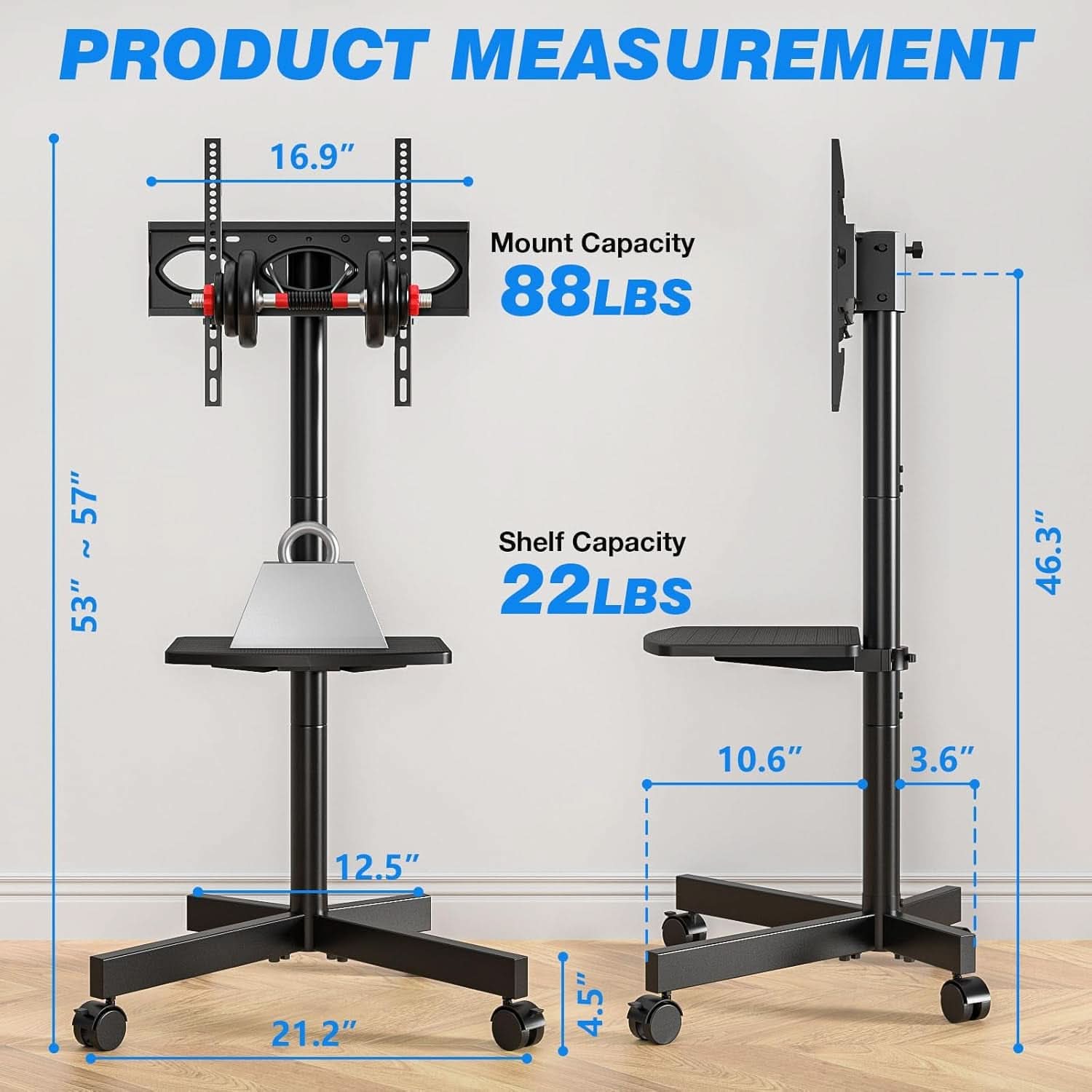Mobile TV Cart 23-60 Inch TVs, Height Adjustable Wheels