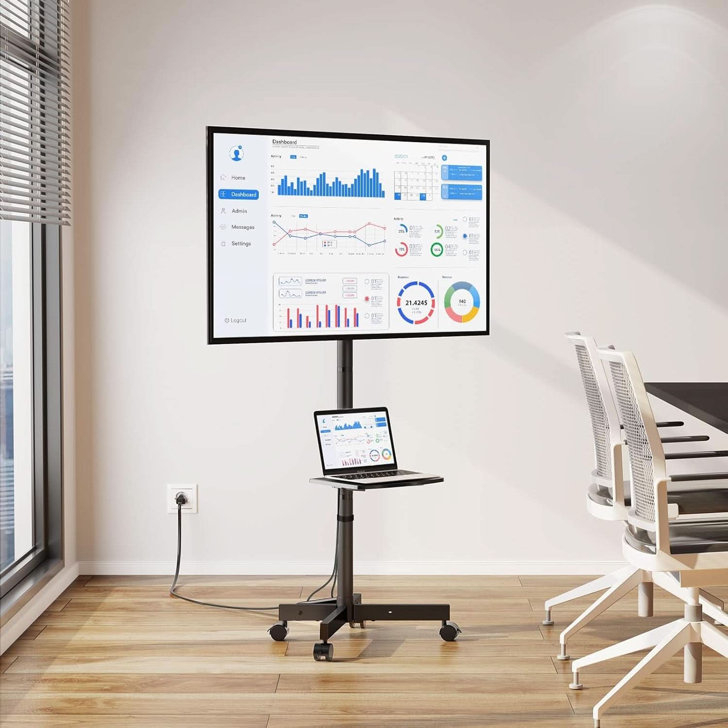 Mobile TV Cart With Height Adjustable Stand And Power Outlet For 23 To 60 Inch TVs