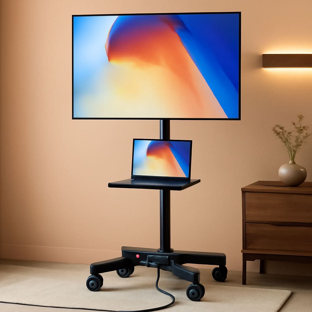 Mobile TV Cart With Height Adjustable Stand And Power Outlet For 23 To 60 Inch TVs