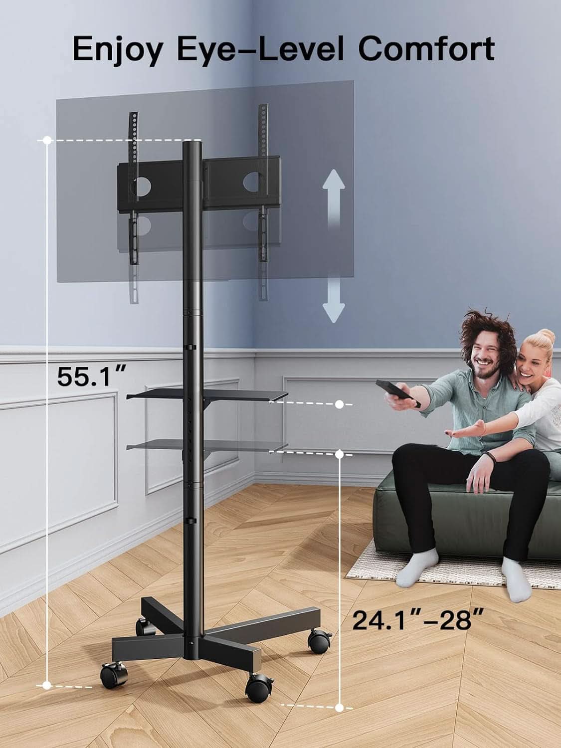 Mobile TV Cart on Wheels for 23 to 60 Inch TVs Height Tray