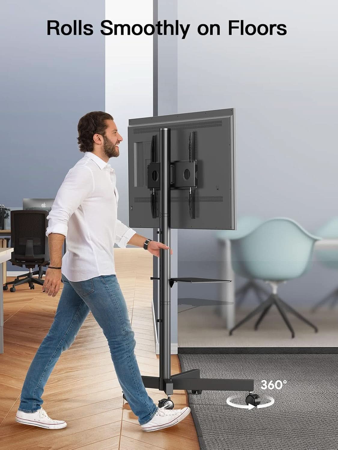 Mobile TV Cart on Wheels for 23 to 60 Inch TVs Height Tray
