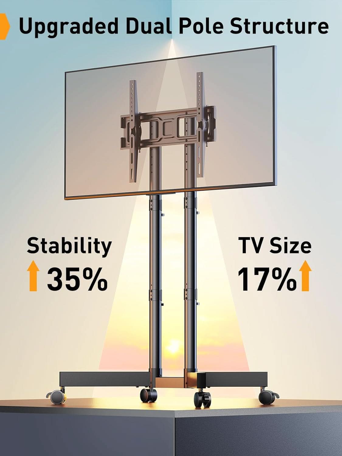 Mobile TV Stand 32 To 70 Inch With Wheels Height Adjustable