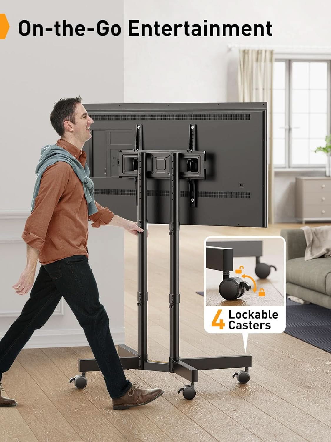 Mobile TV Stand 32 To 70 Inch With Wheels Height Adjustable