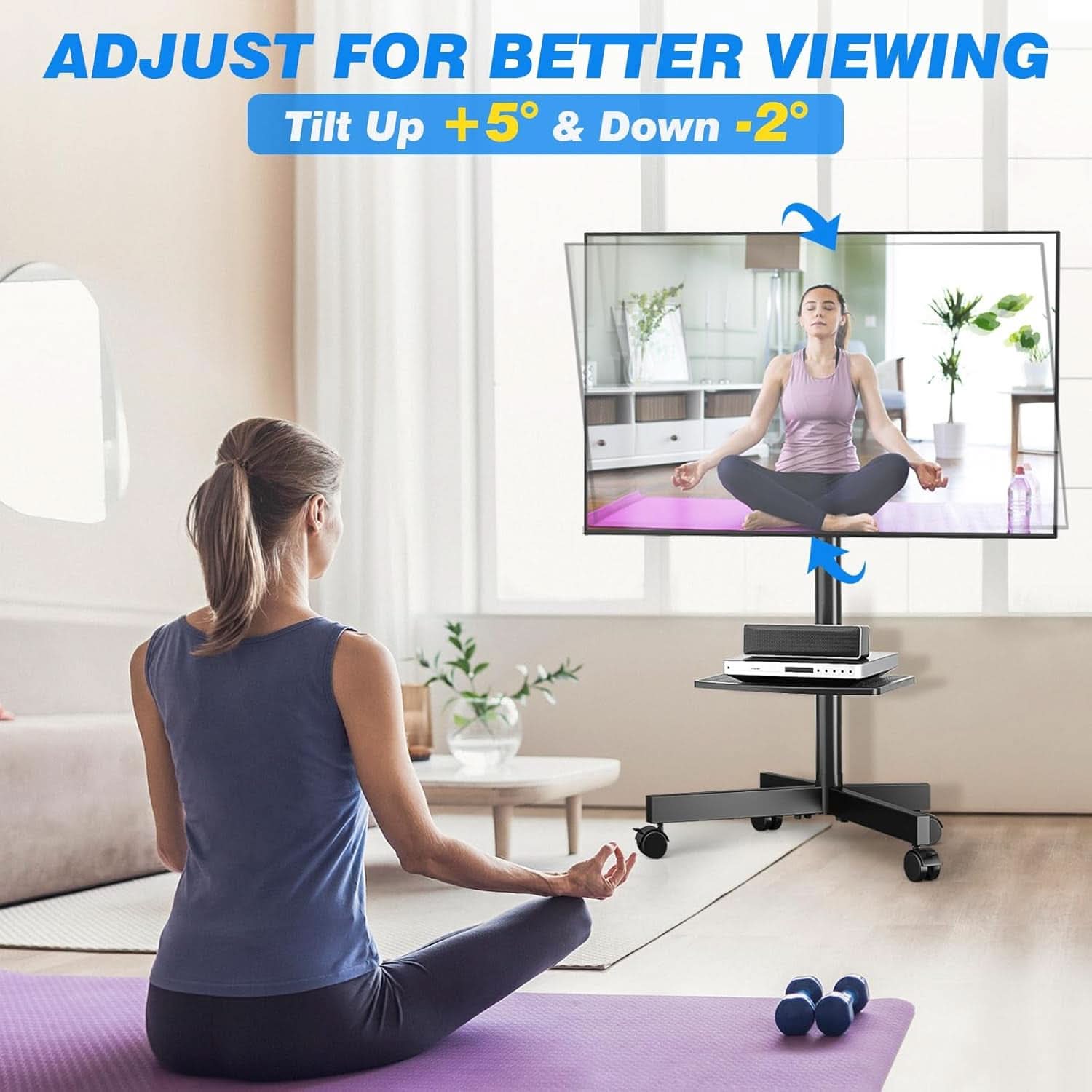 Mobile TV Stand Adjustable Height For 23 To 60 Inch TVs