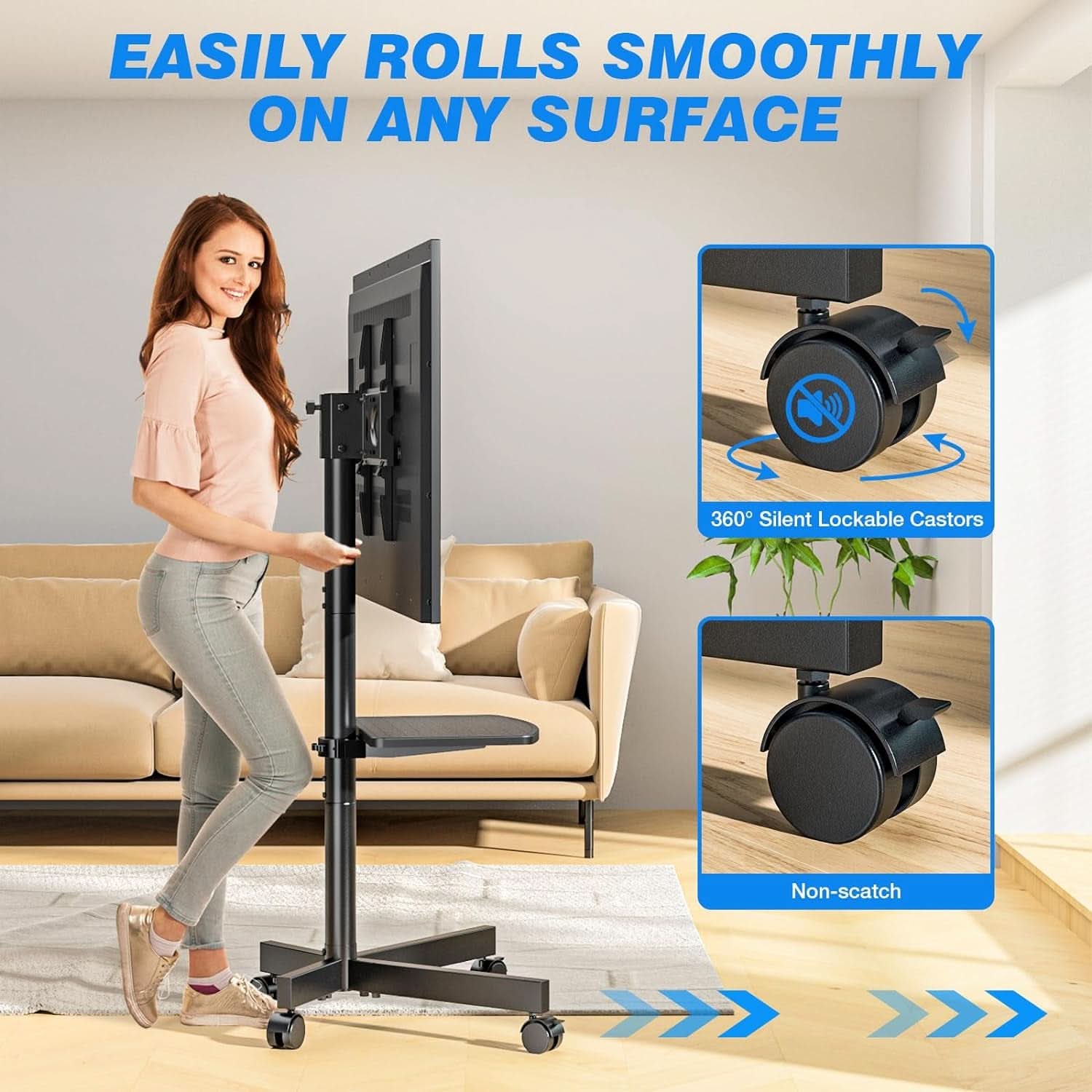 Mobile TV Stand Adjustable Height For 23 To 60 Inch TVs