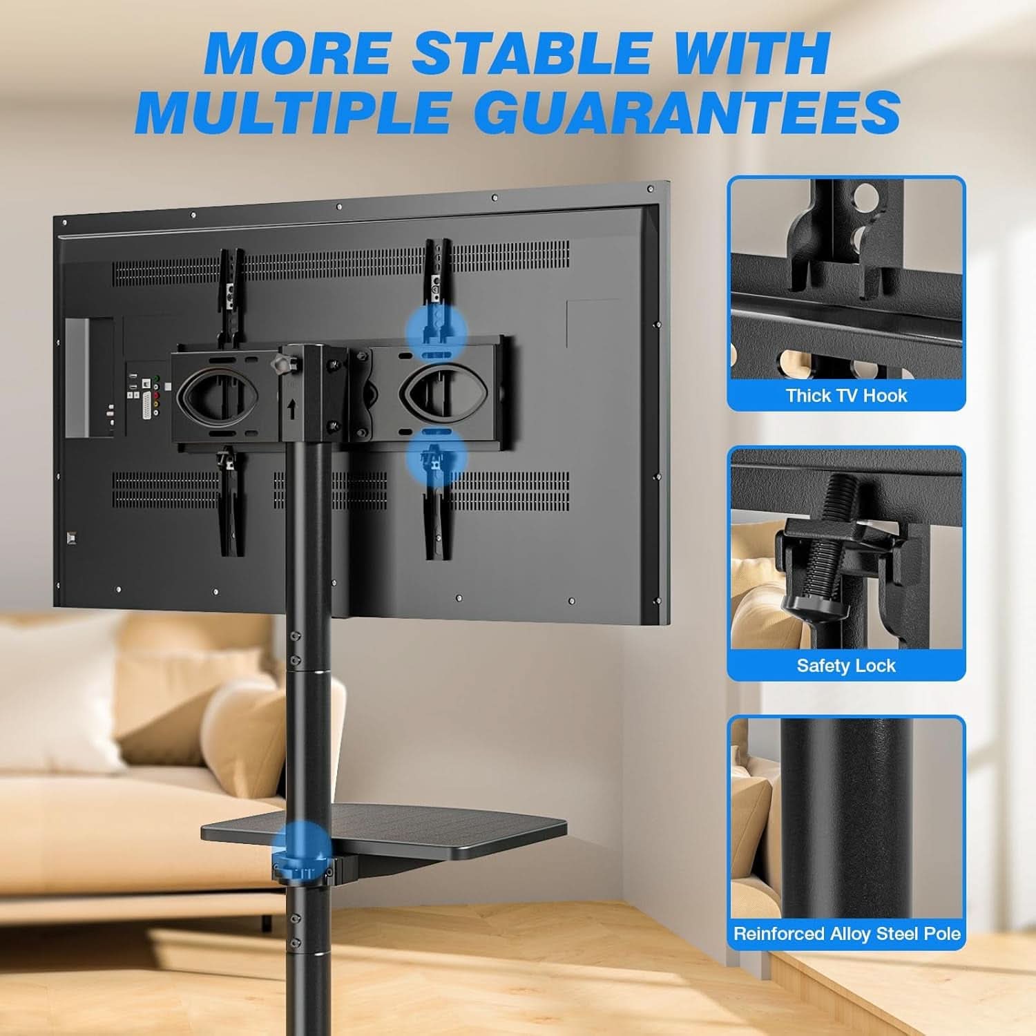Mobile TV Stand Adjustable Height For 23 To 60 Inch TVs