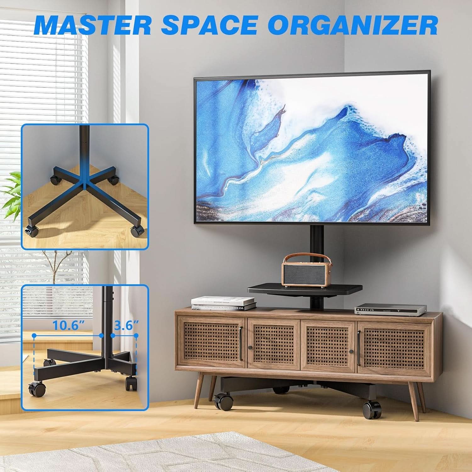 Mobile TV Stand Adjustable Height For 23 To 60 Inch TVs