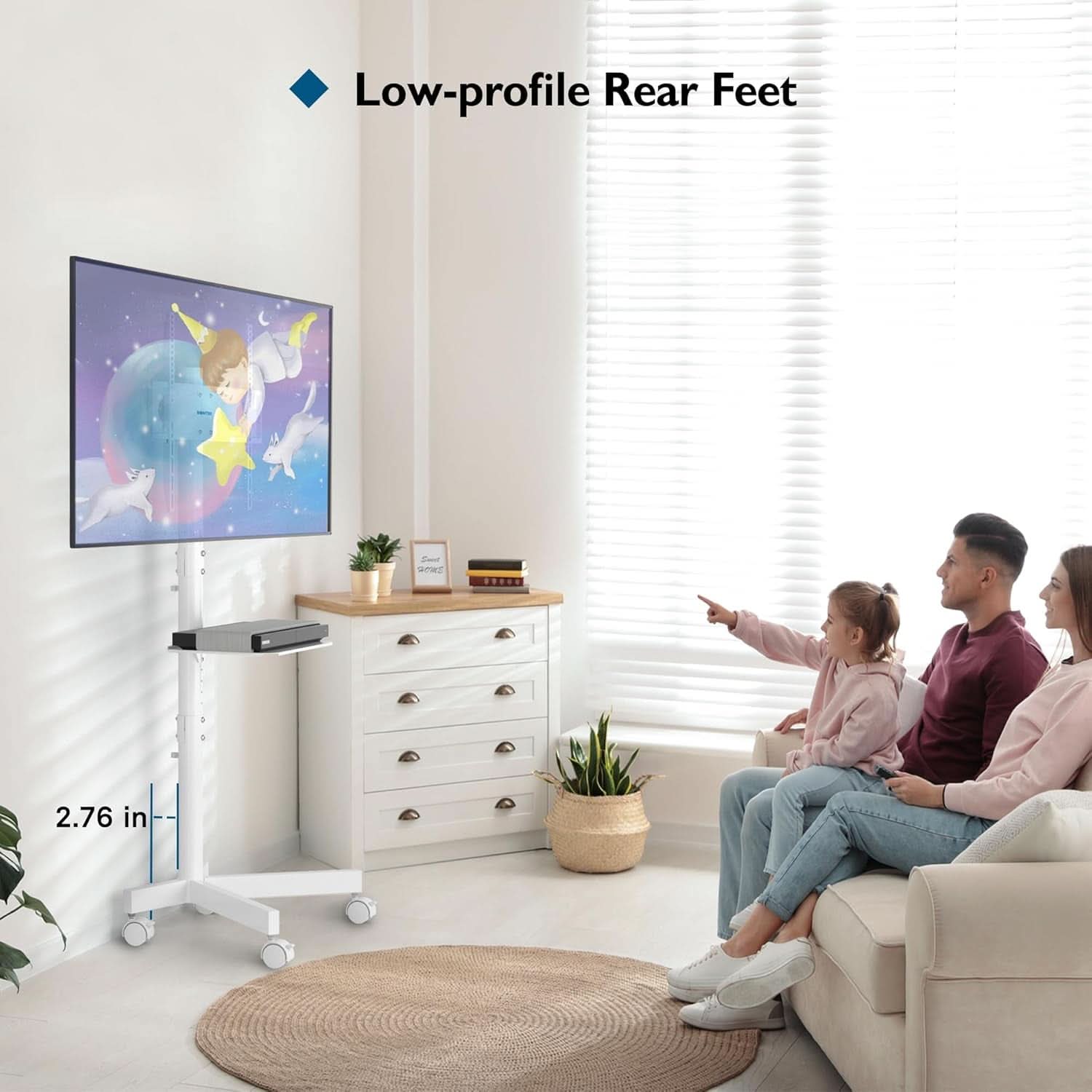 Mobile TV Stand For 23-60 Inch TVs Adjustable Height Locking Wheels White