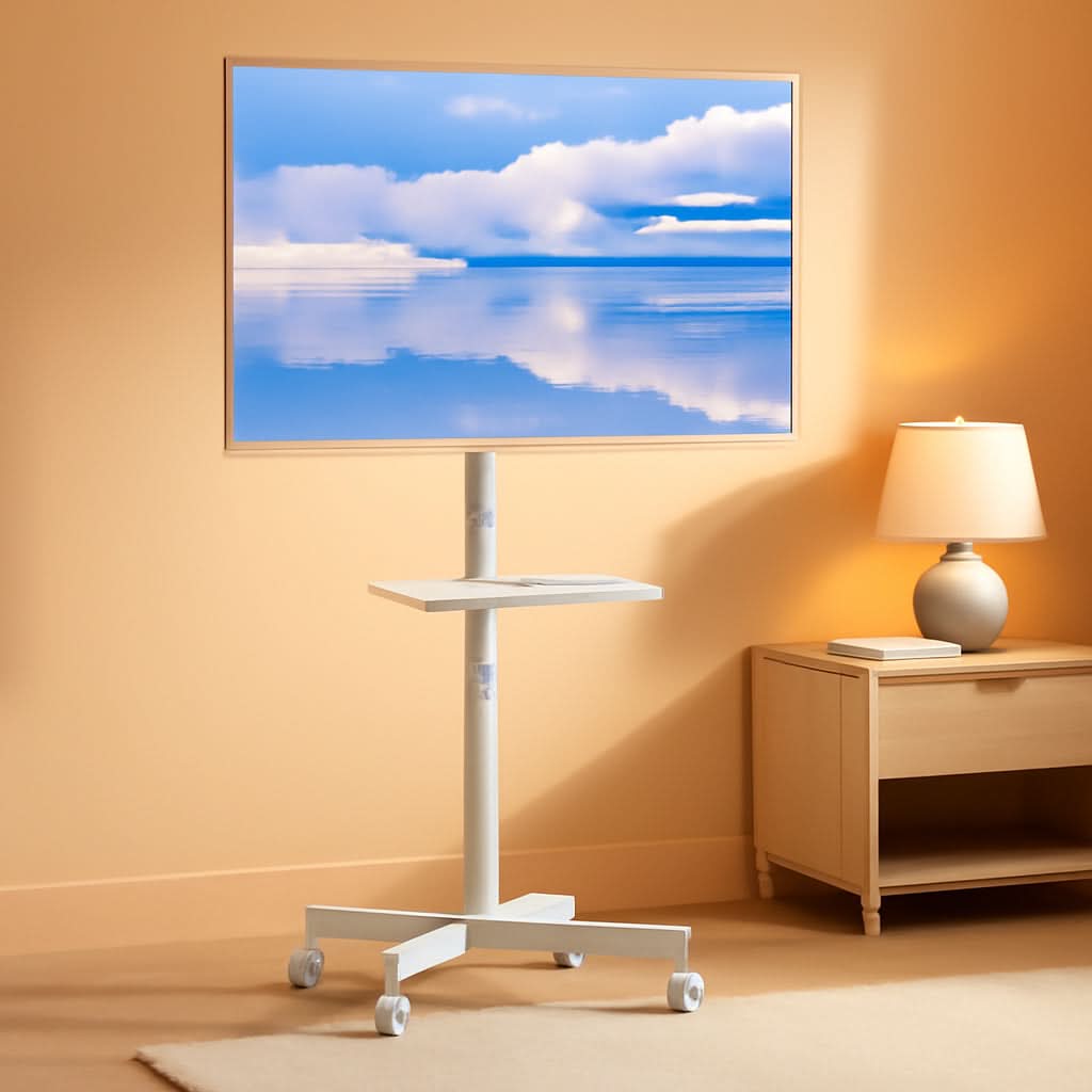 Mobile TV Stand For 23-60 Inch TVs Adjustable Height Locking Wheels White