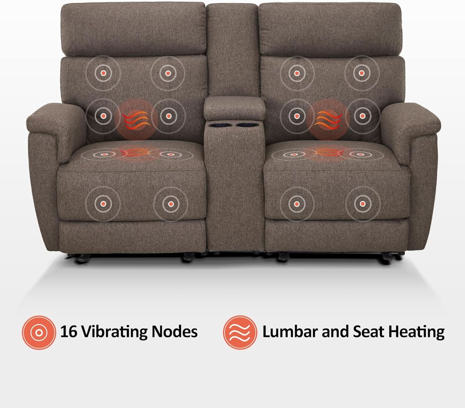 Mocha Power Recliner Loveseat With Massaging For Living Room Comfort
