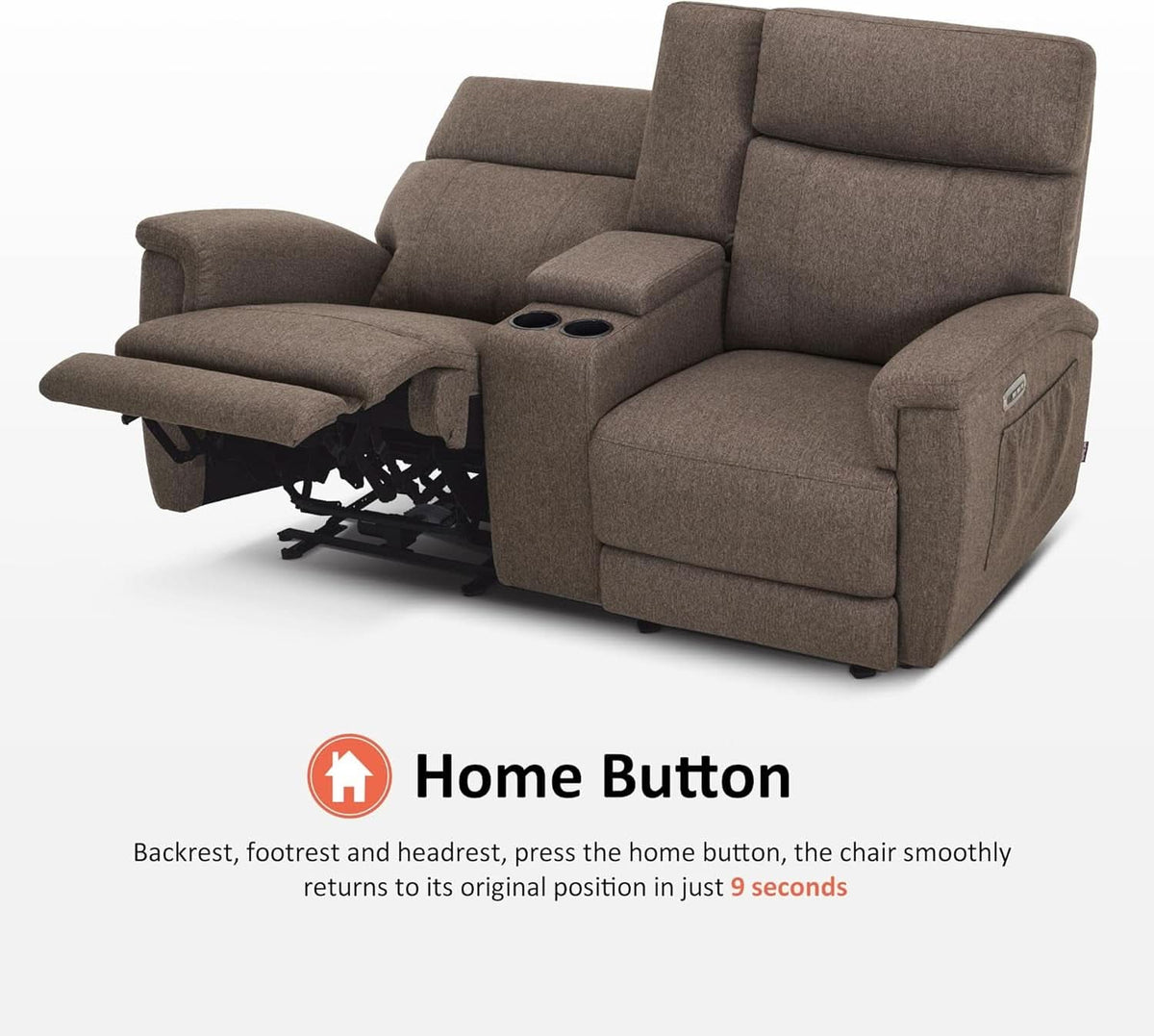 Mocha Power Recliner Loveseat With Massaging For Living Room Comfort