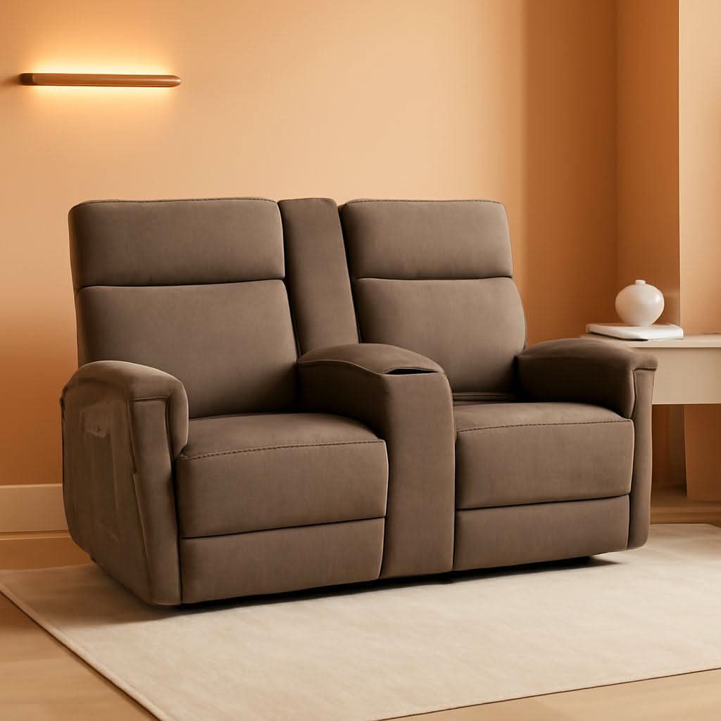 Mocha Power Recliner Loveseat With Massaging For Living Room Comfort