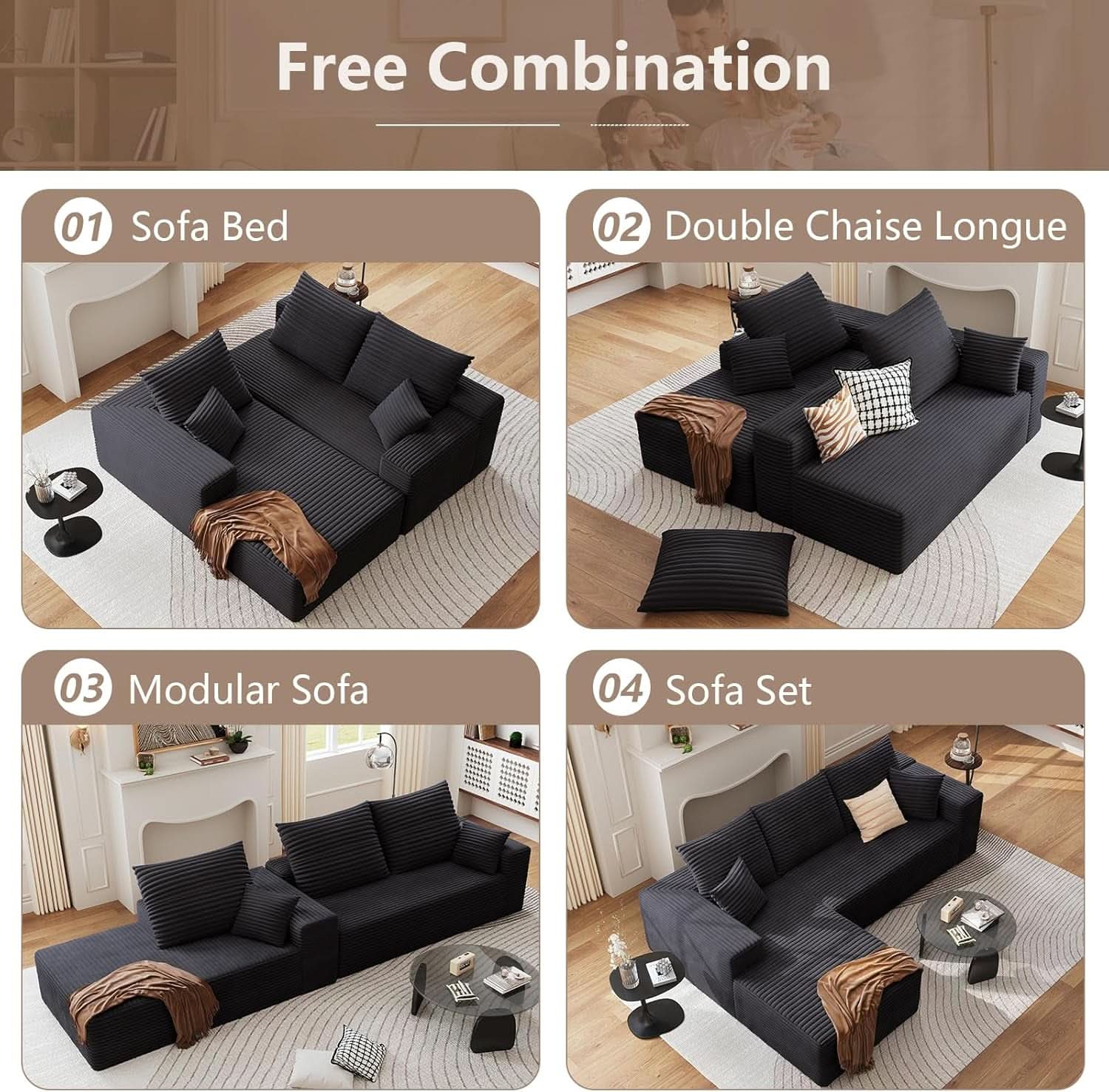 Modern 107 Inch Cloud Sectional Couch with Chaise