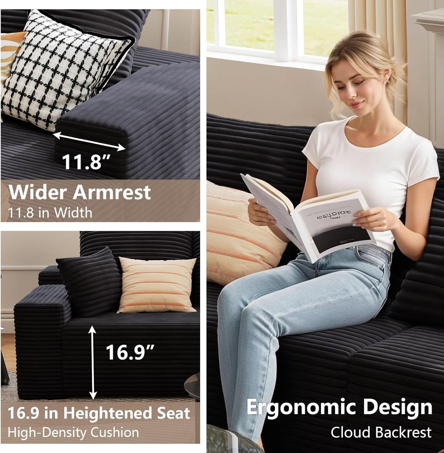 Modern 107 Inch Cloud Sectional Couch with Chaise