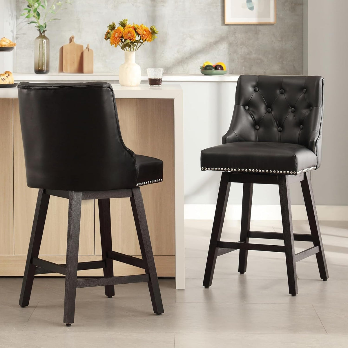 Modern 26 Inch Faux Leather Swivel Bar Stools