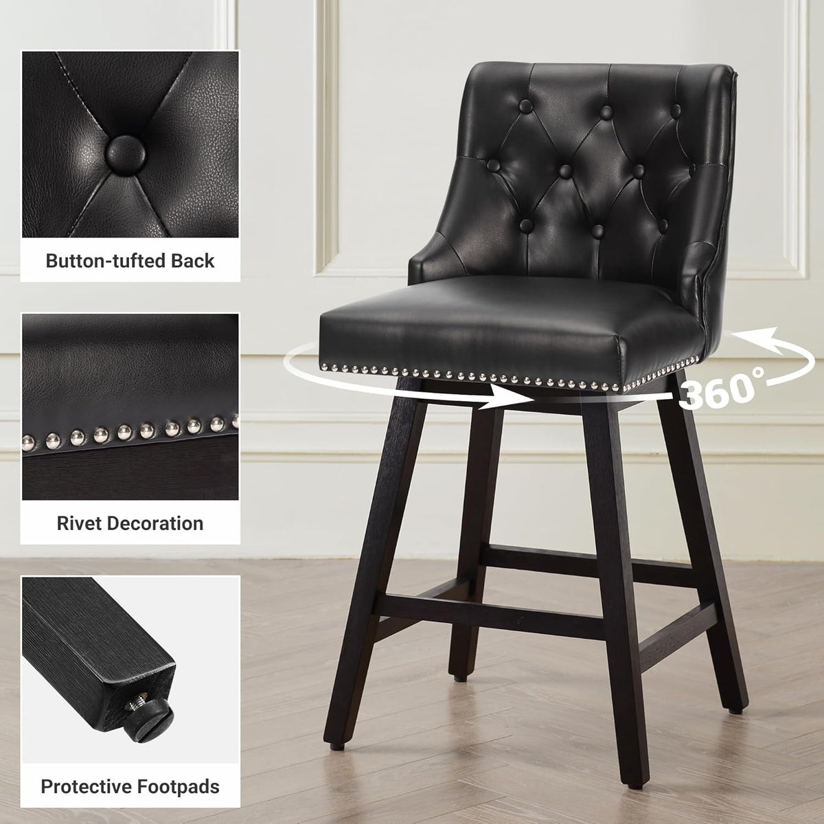 Modern 26 Inch Faux Leather Swivel Bar Stools