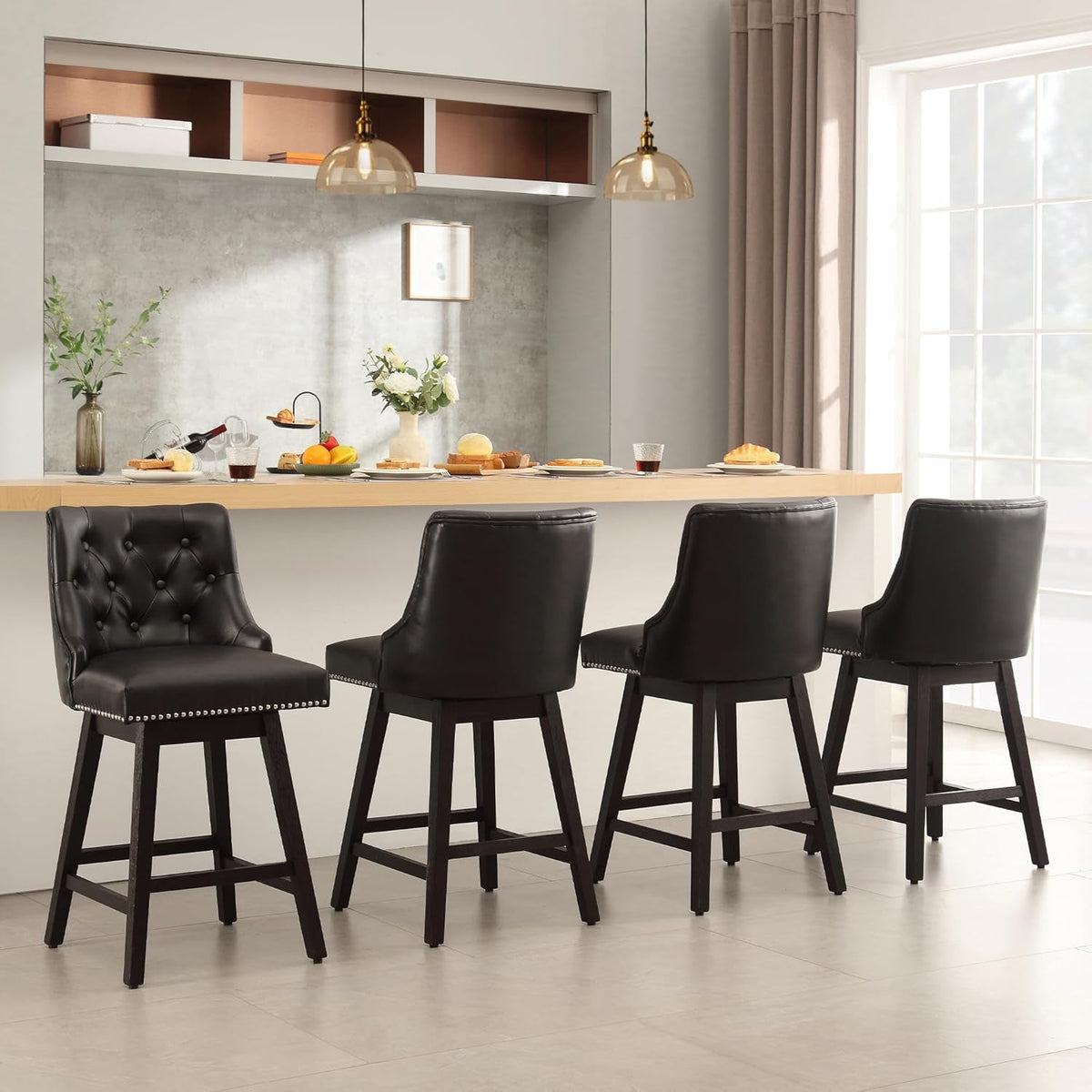 Modern 26 Inch Faux Leather Swivel Bar Stools
