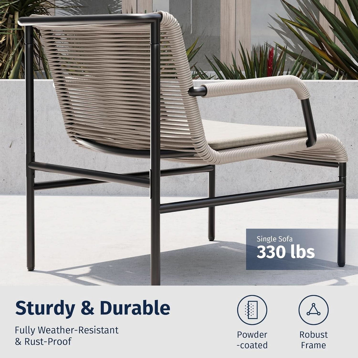 Modern 3-Piece Outdoor Bistro Set with Wide Chairs