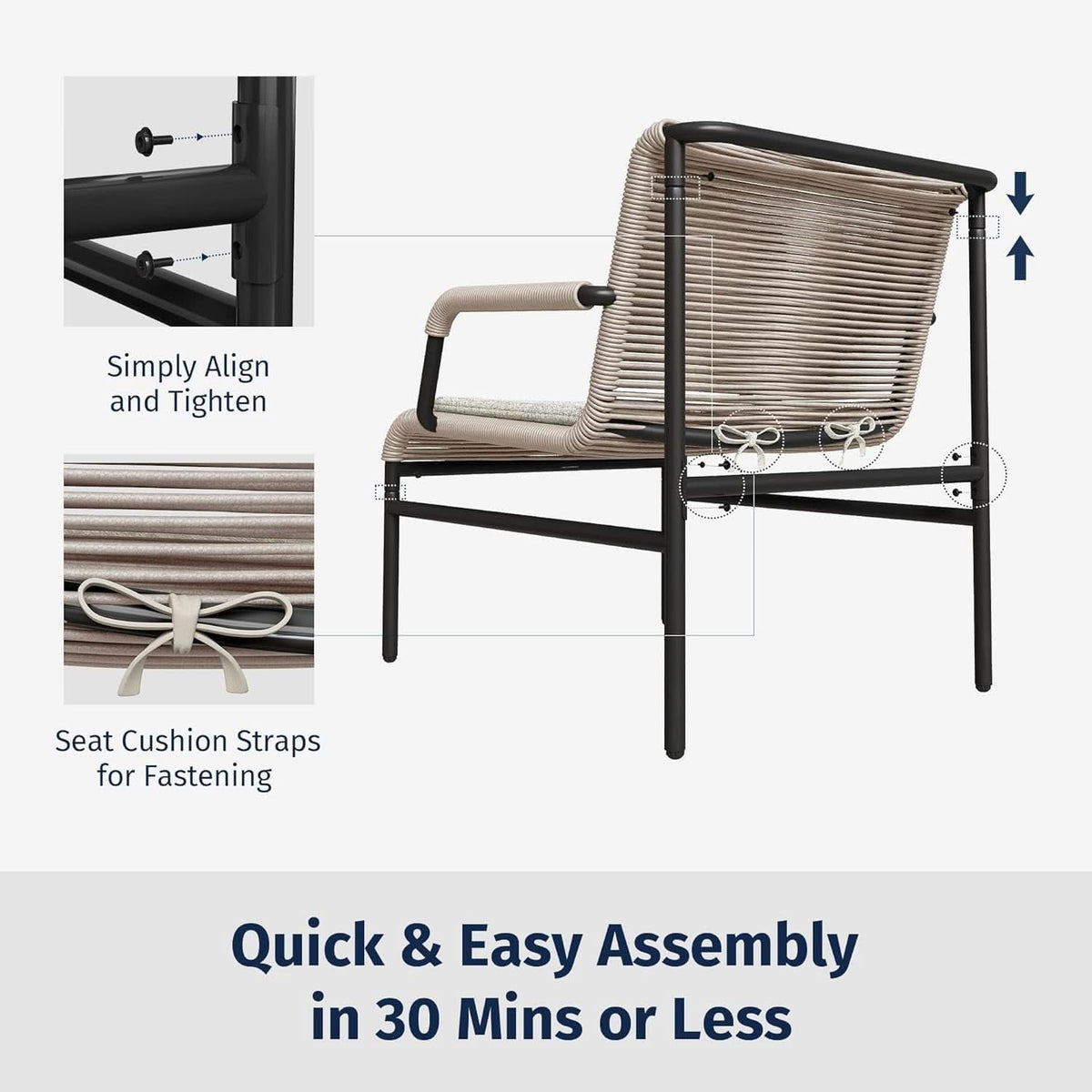 Modern 3-Piece Outdoor Bistro Set with Wide Chairs